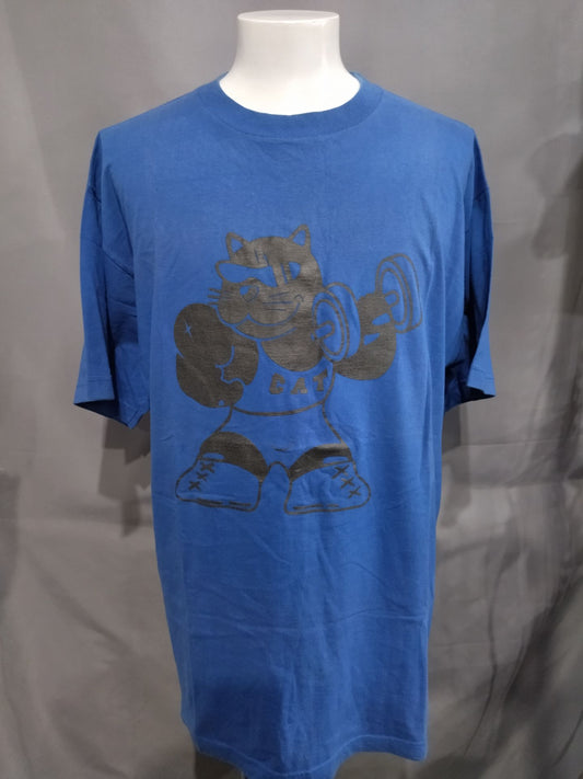 Black Cat Illustration T-Shirt (2) (Blue)