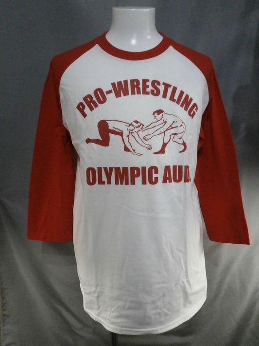CAPITAL Pro-wrestling  Raglan Quarter Sleeve T-Shirt (White×Red)