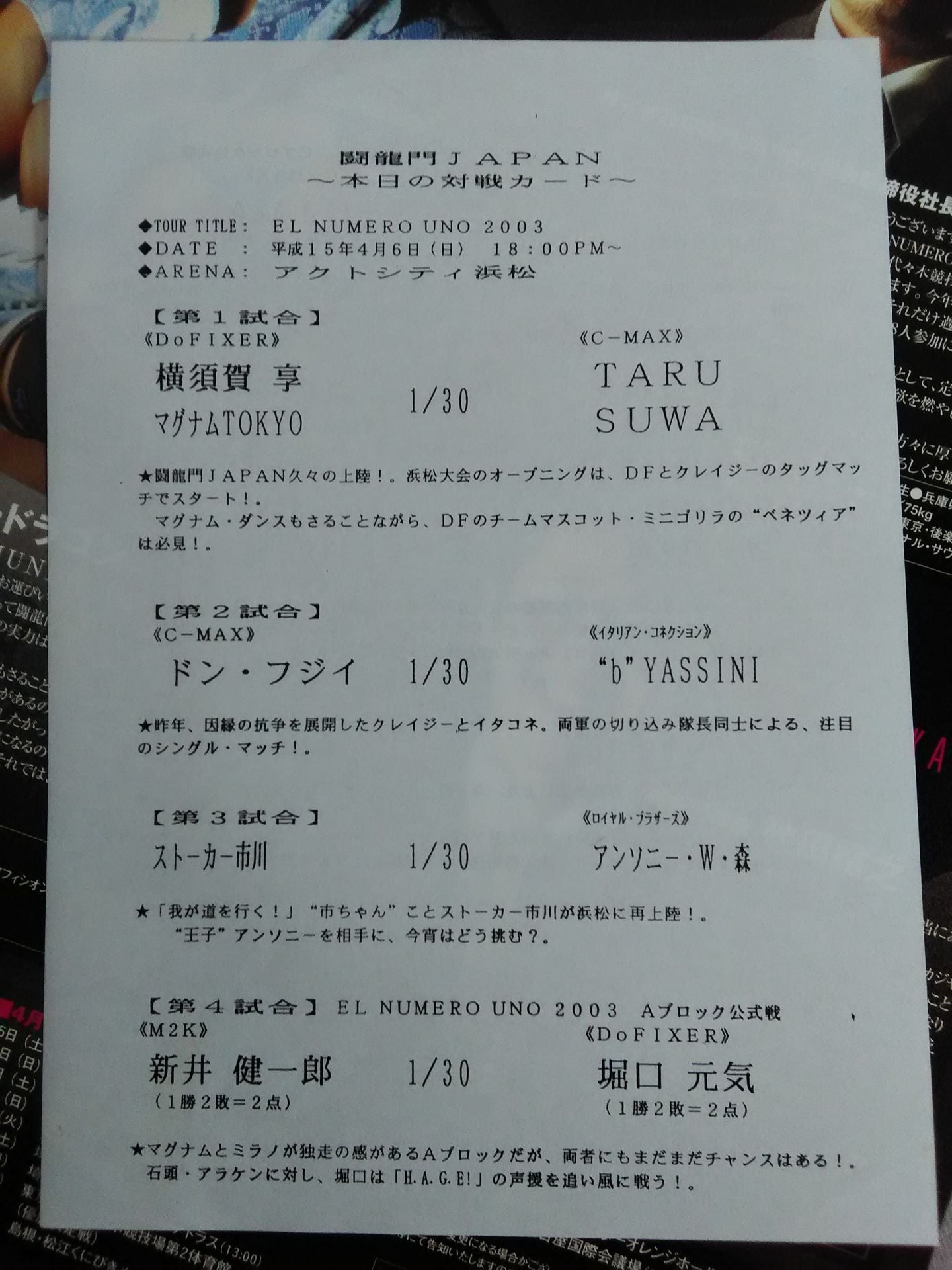 2003 Toryumon JAPAN Official Pamphlet (March~April)