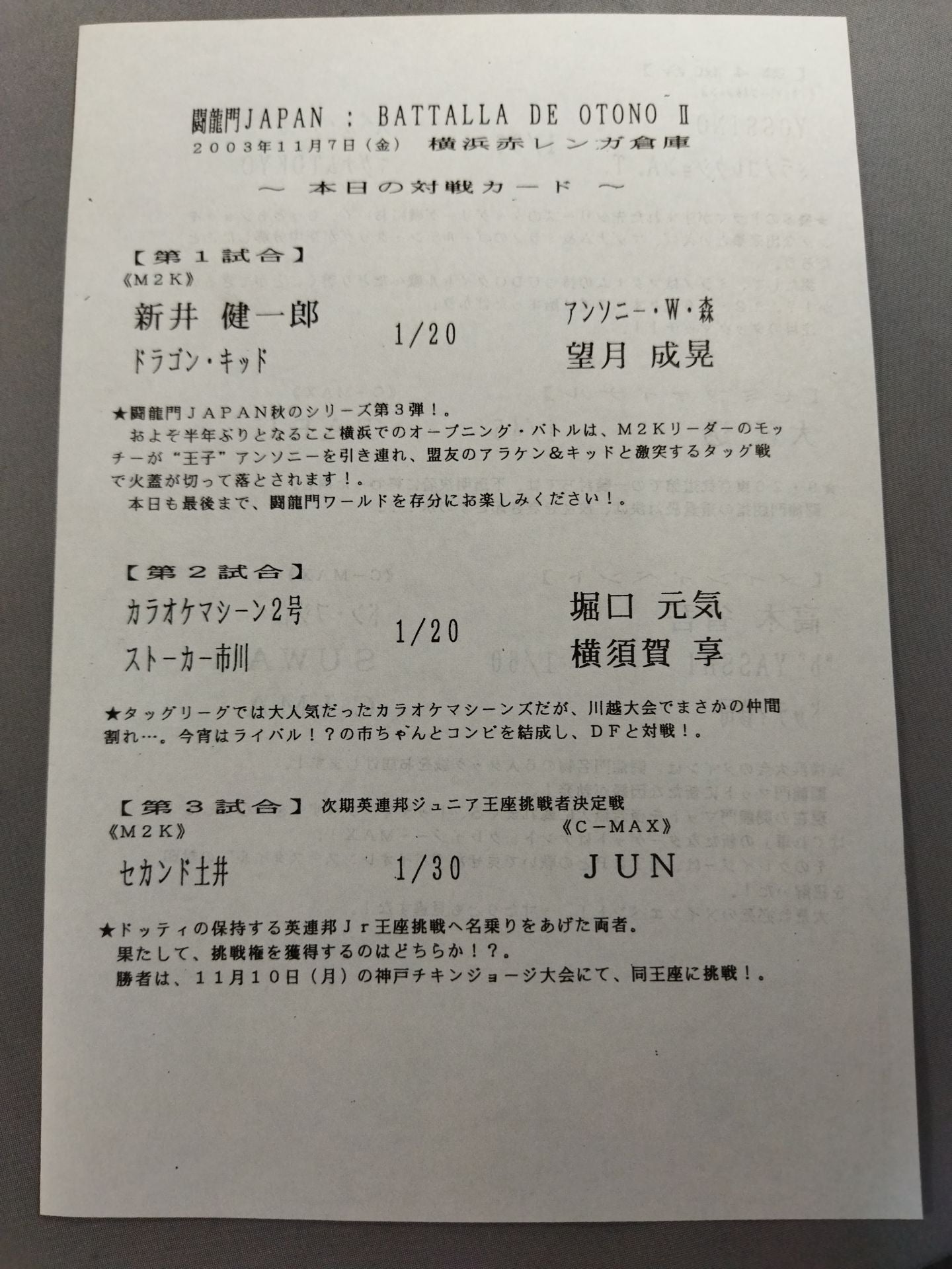 2003 Toryumon JAPAN Official Pamphlet (November~December)
