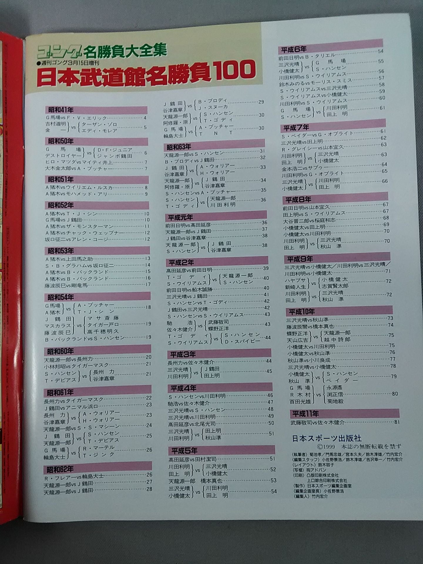 ゴング増刊号 日本武道館名勝負100 馬場vsエリック戦から33年