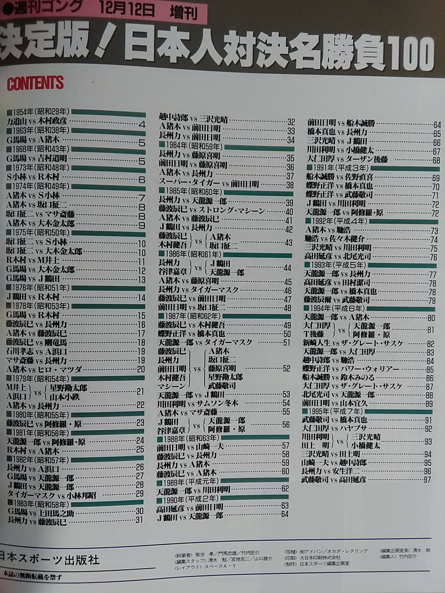 ゴング増刊号 決定版! 日本人対決名勝負100 ~ゴング名勝負大全集~