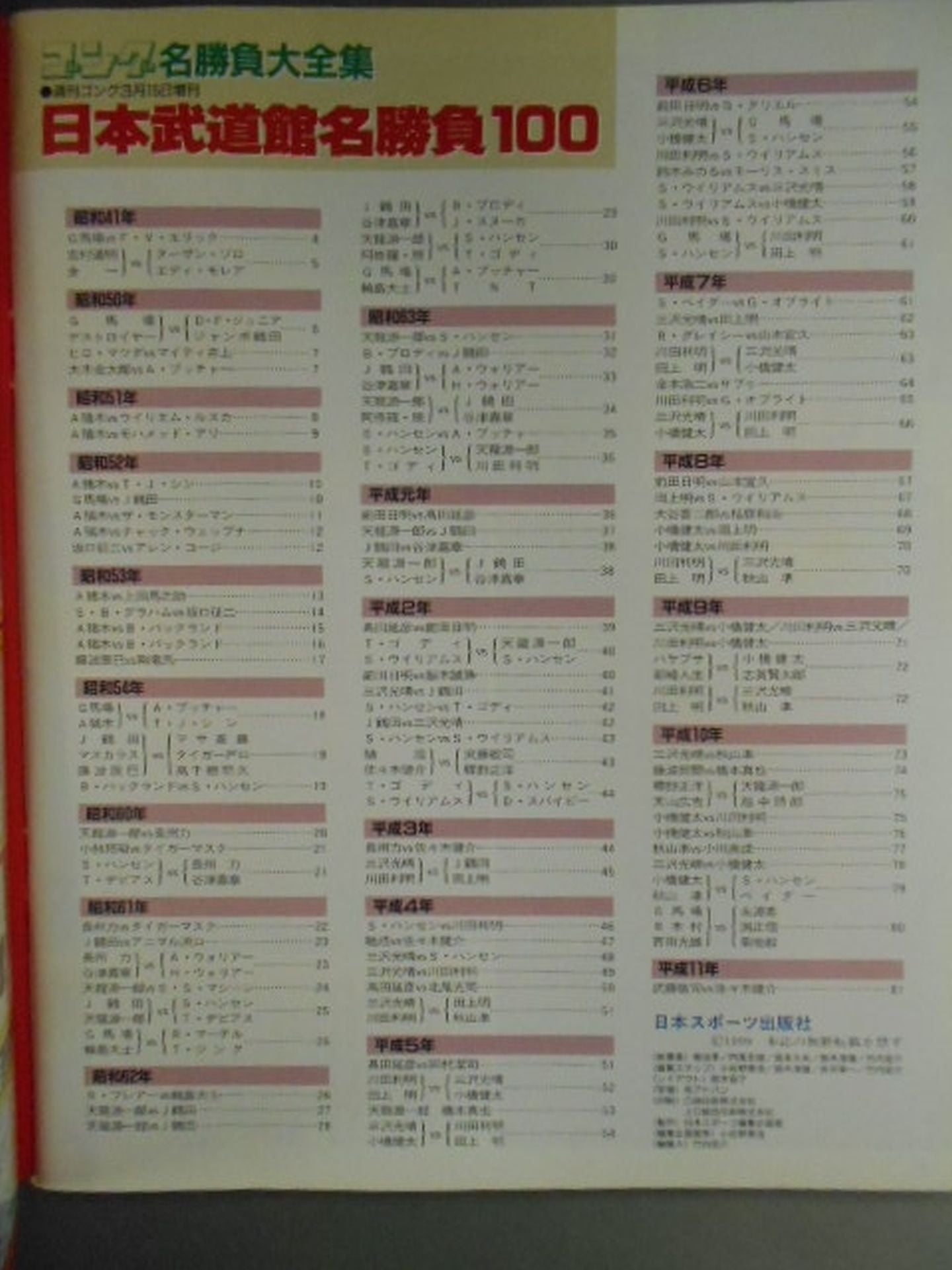 ゴング増刊号 日本武道館名勝負100 馬場vsエリック戦から33年