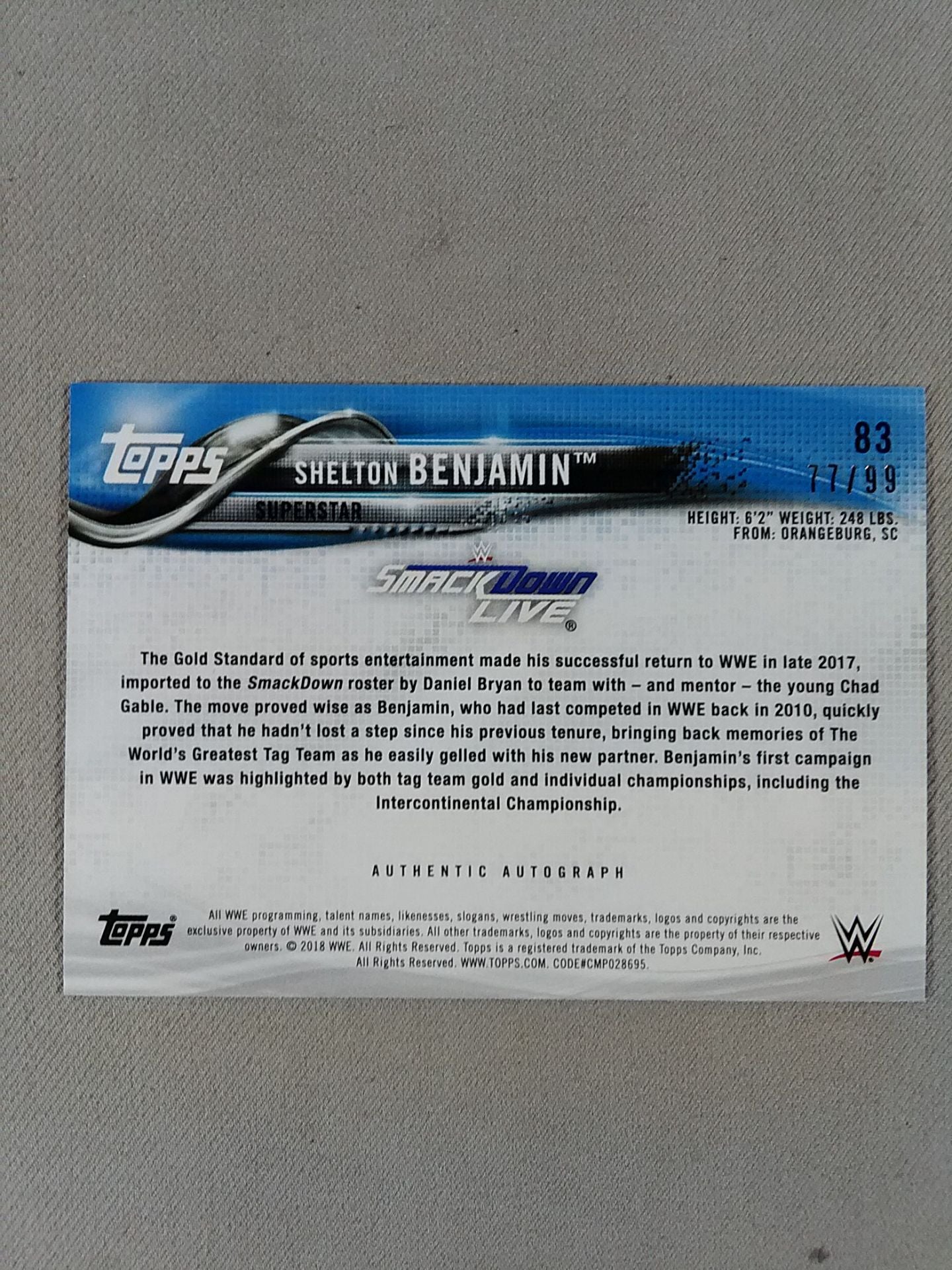 2018 WWE topps シェルトン・ベンジャミン 公式サインカード