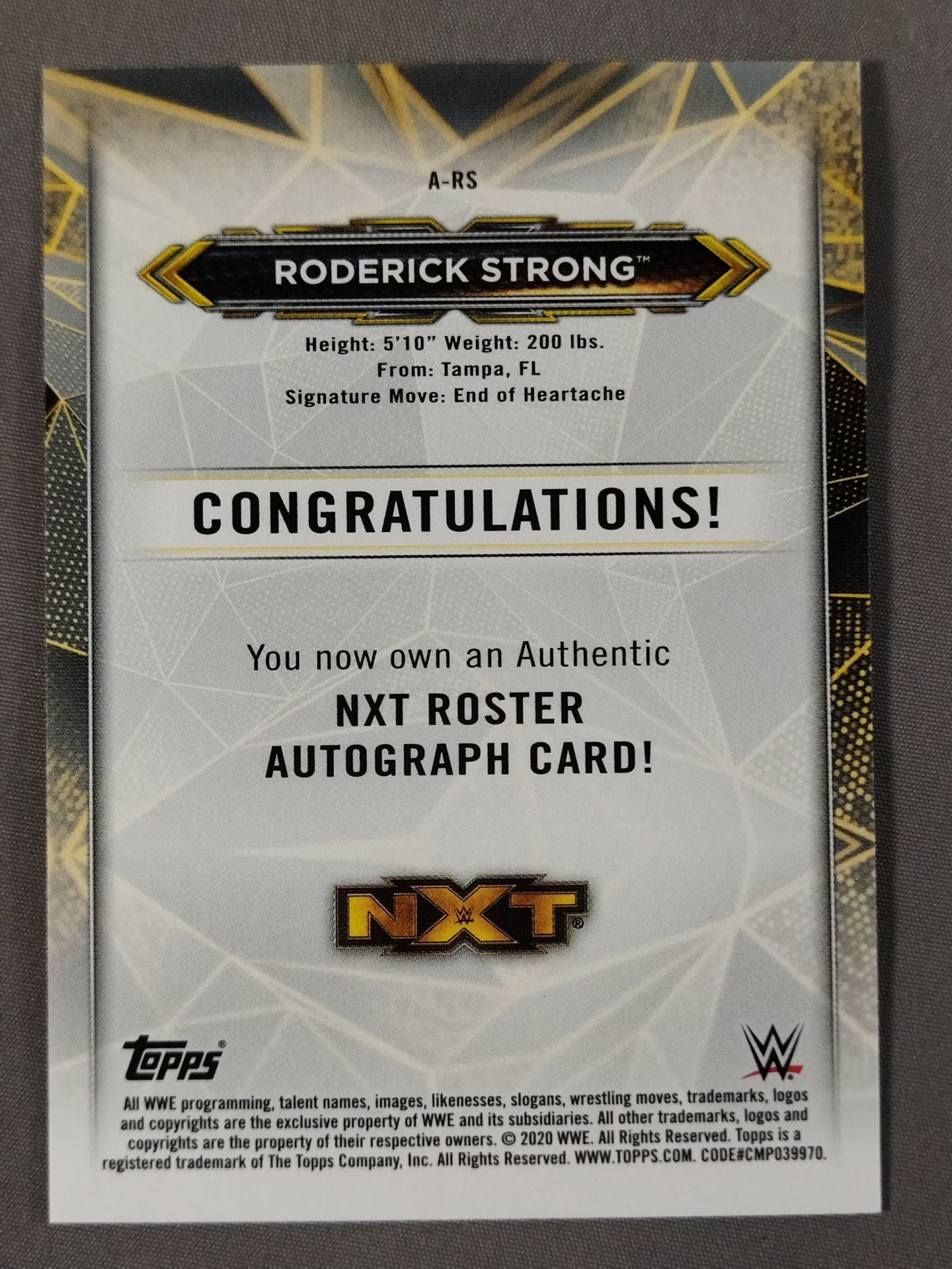 2020 NXT Topps ロデリック・ストロング 公式サインカード