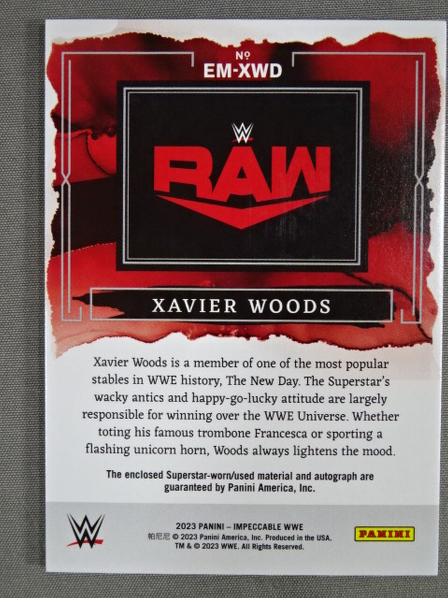 2023 WWE PANINI エグゼビア・ウッズ 公式サイン&メモラビリアカード