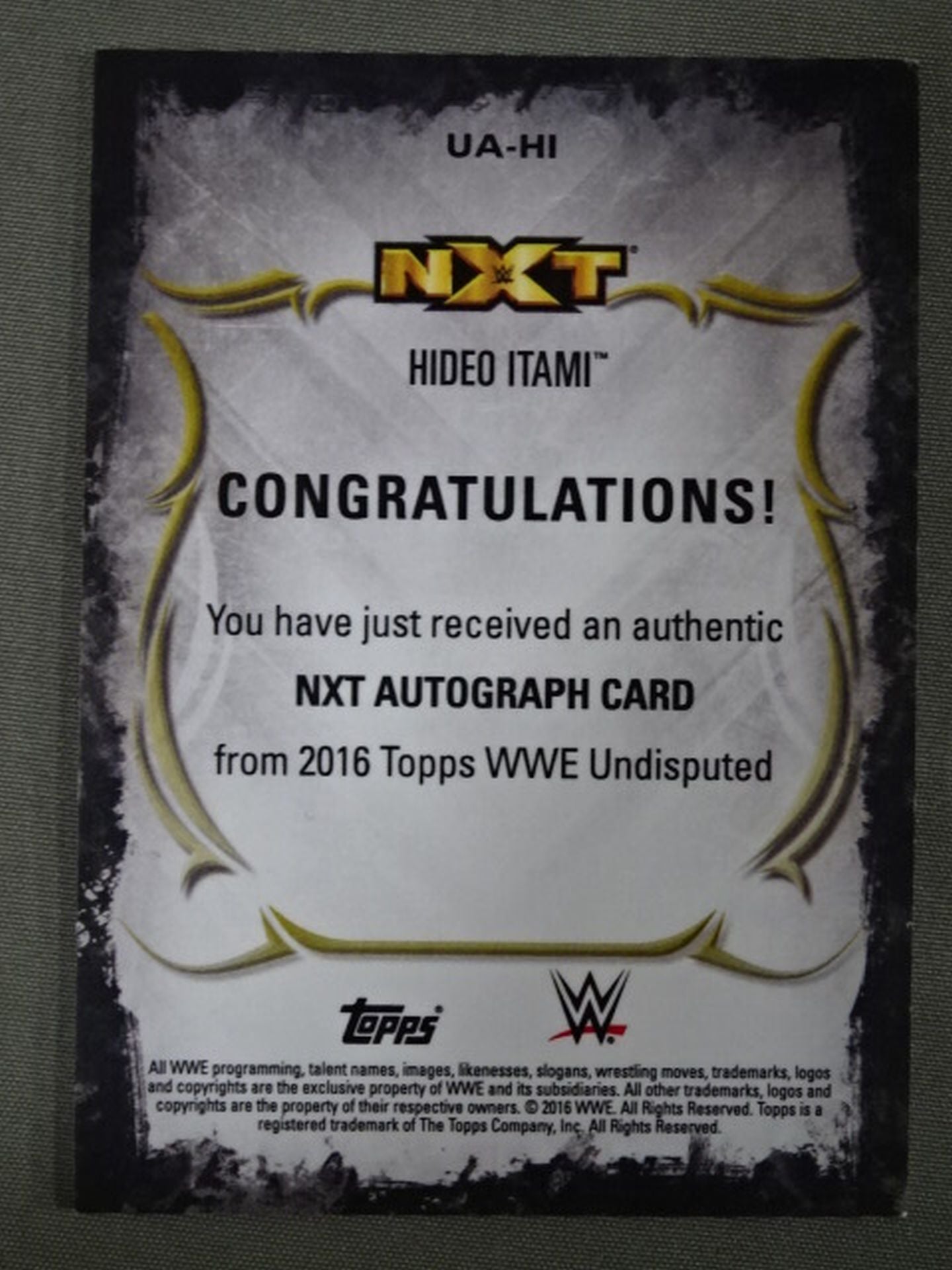 2016 NXT TOPPS ヒデオ・イタミ 公式サインカード