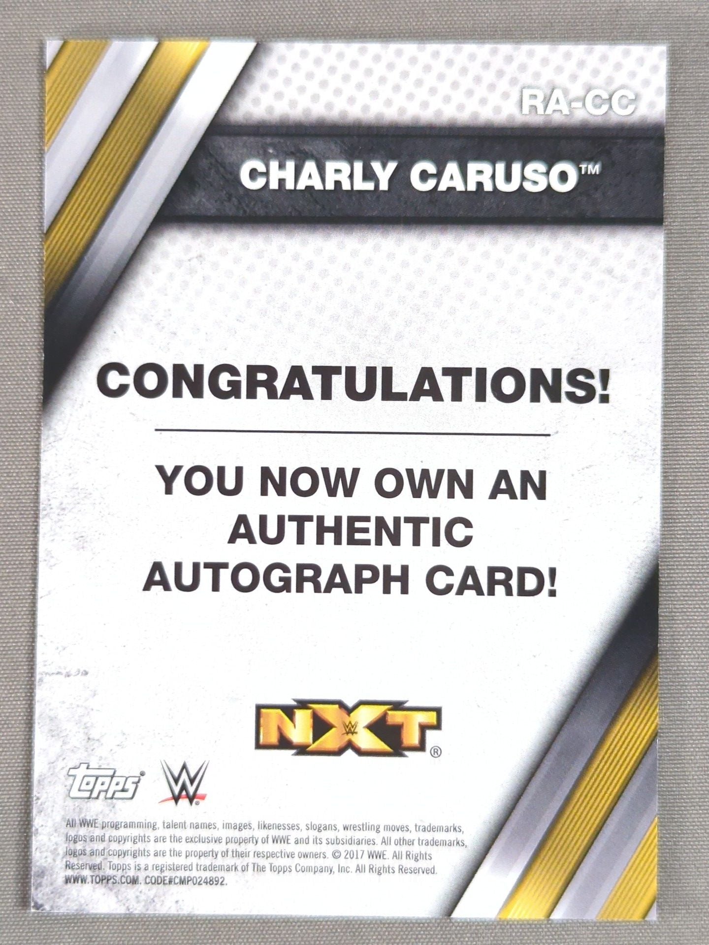 2017 Topps NXT Charlie Caruso Official Autographed Card
