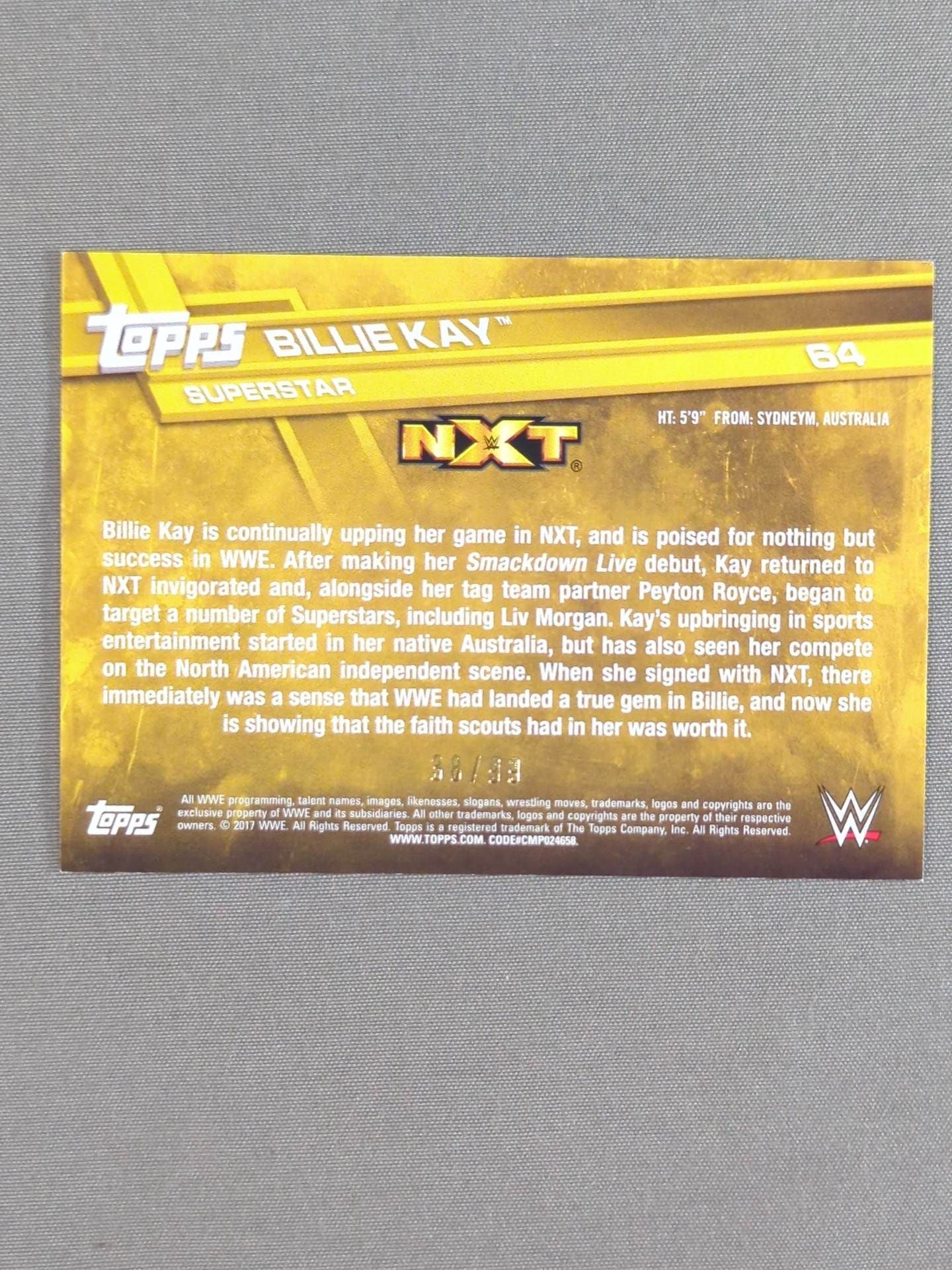 2017 NXT topps ビリー・ケイ 公式サインカード