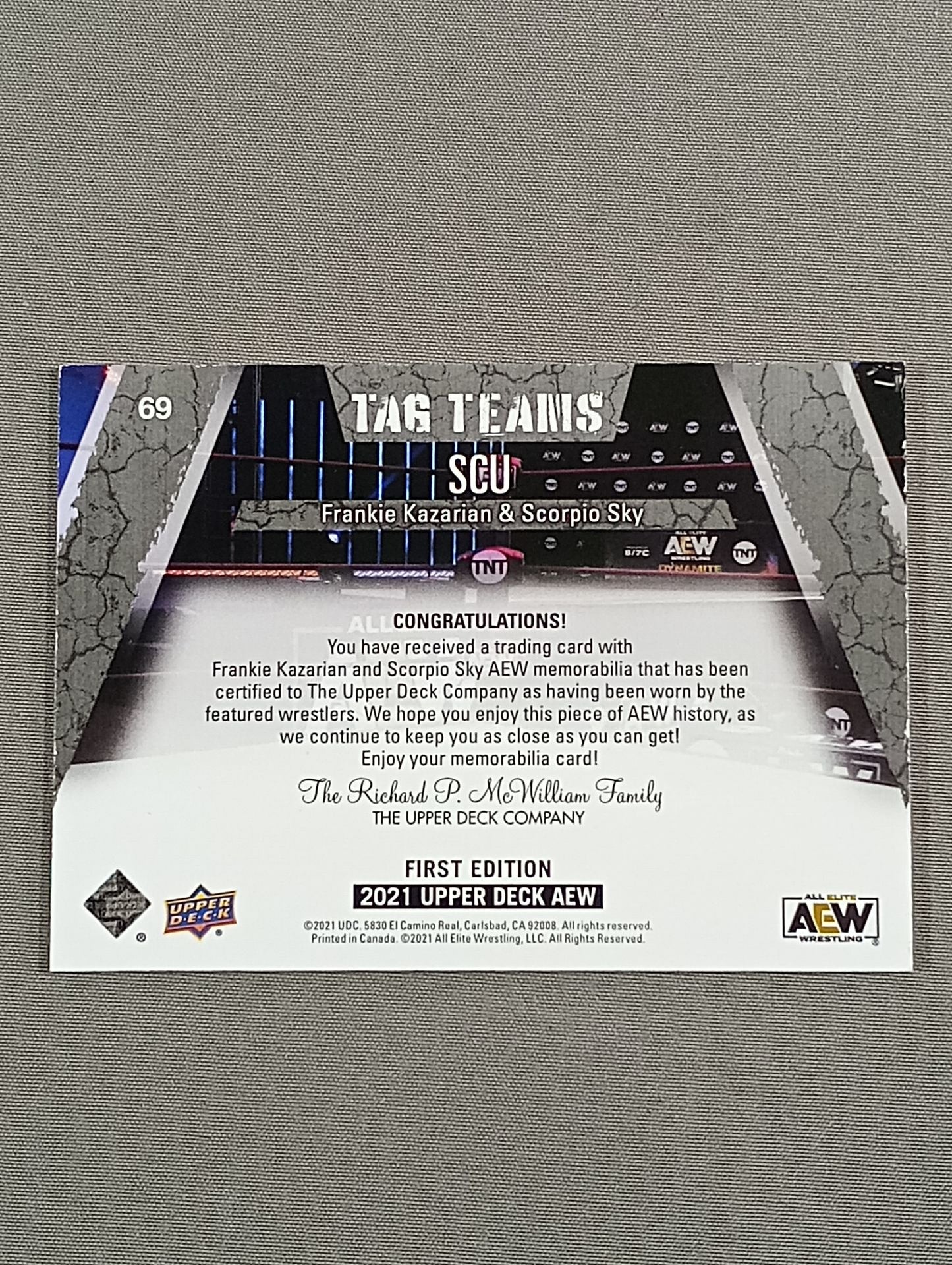 2021 AEW UPPER DECK SCU フランキー・カザリアン&スコーピオ・スカイ 公式レリックカード(コスチューム)