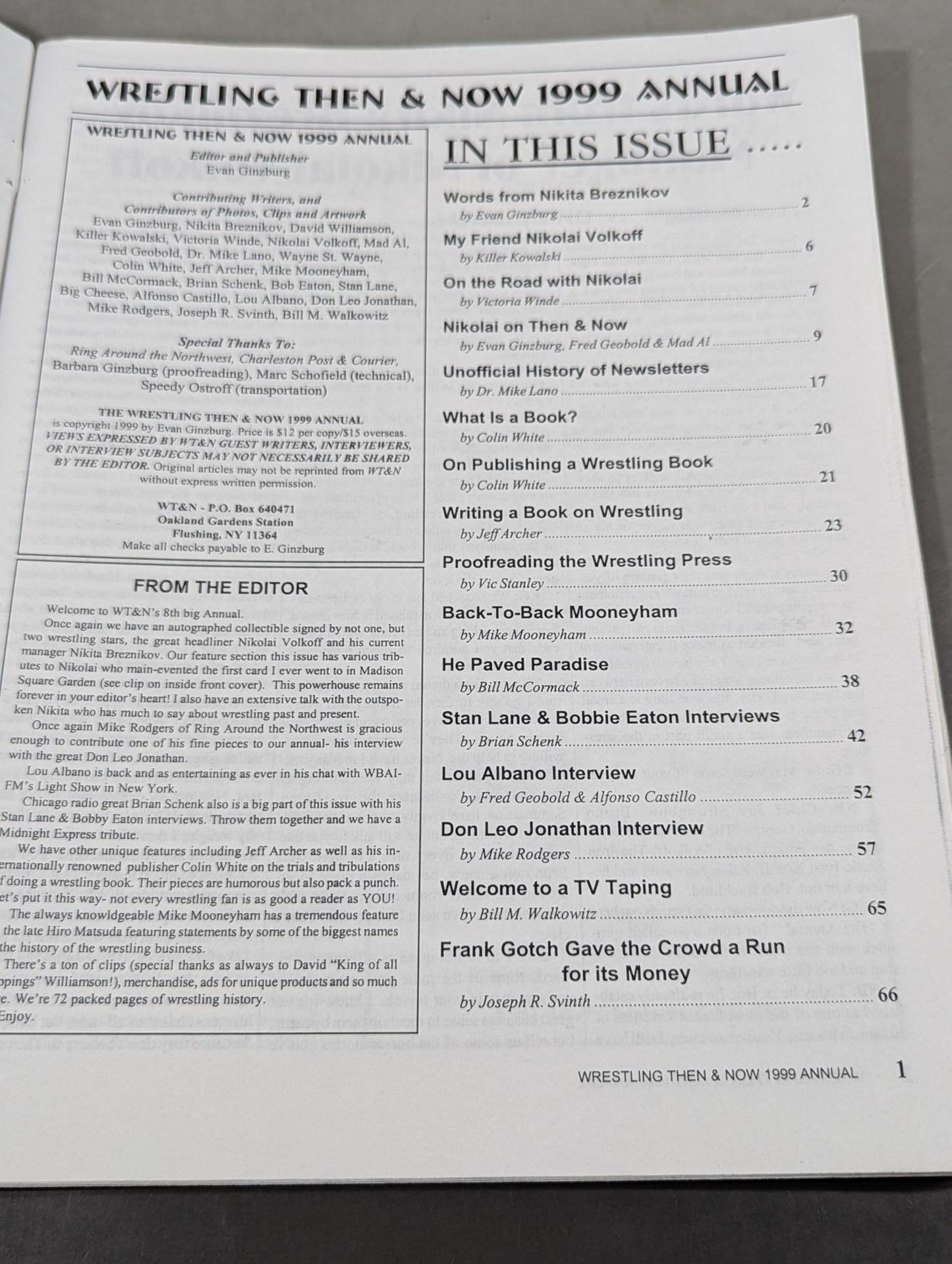 【2名直筆サイン入り】WRESTLING THEN & NOW 1999 Annual