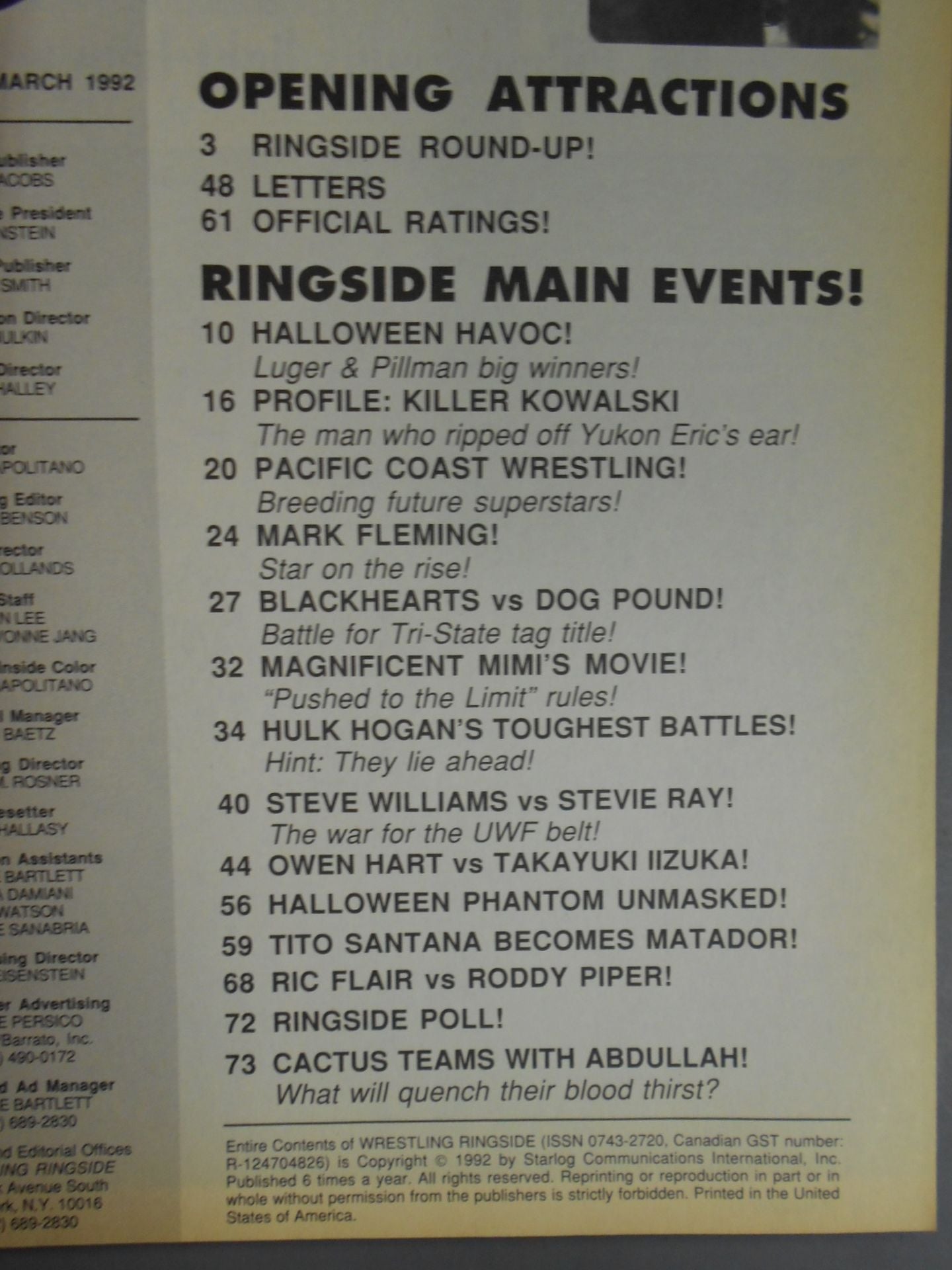 WRESTLING RINGSIDE 1992年03月号