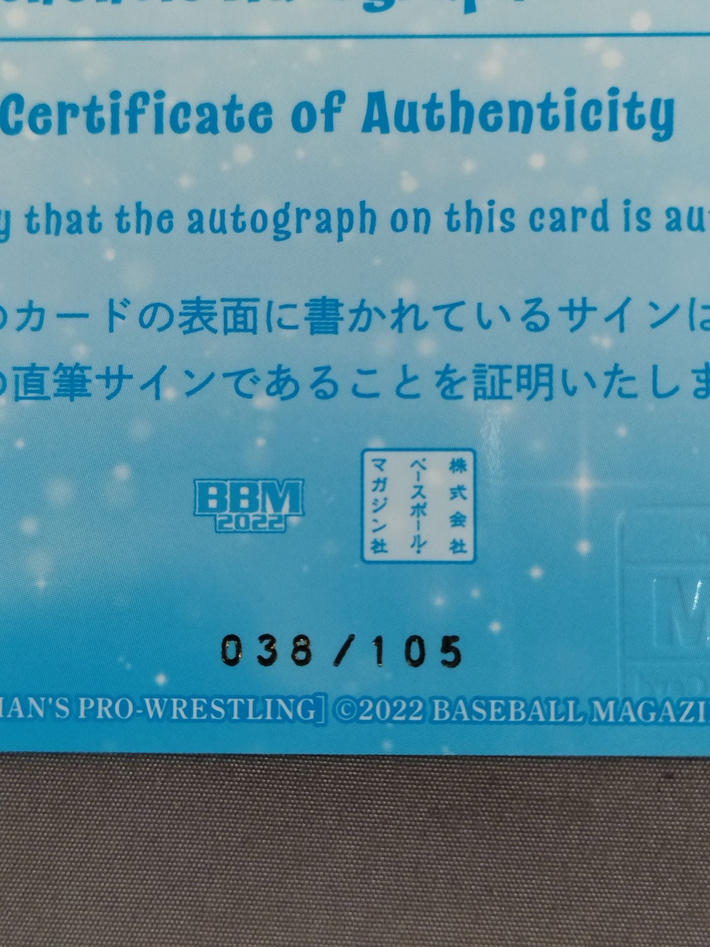 2022 BBM 大空ちえ 公式サインカード