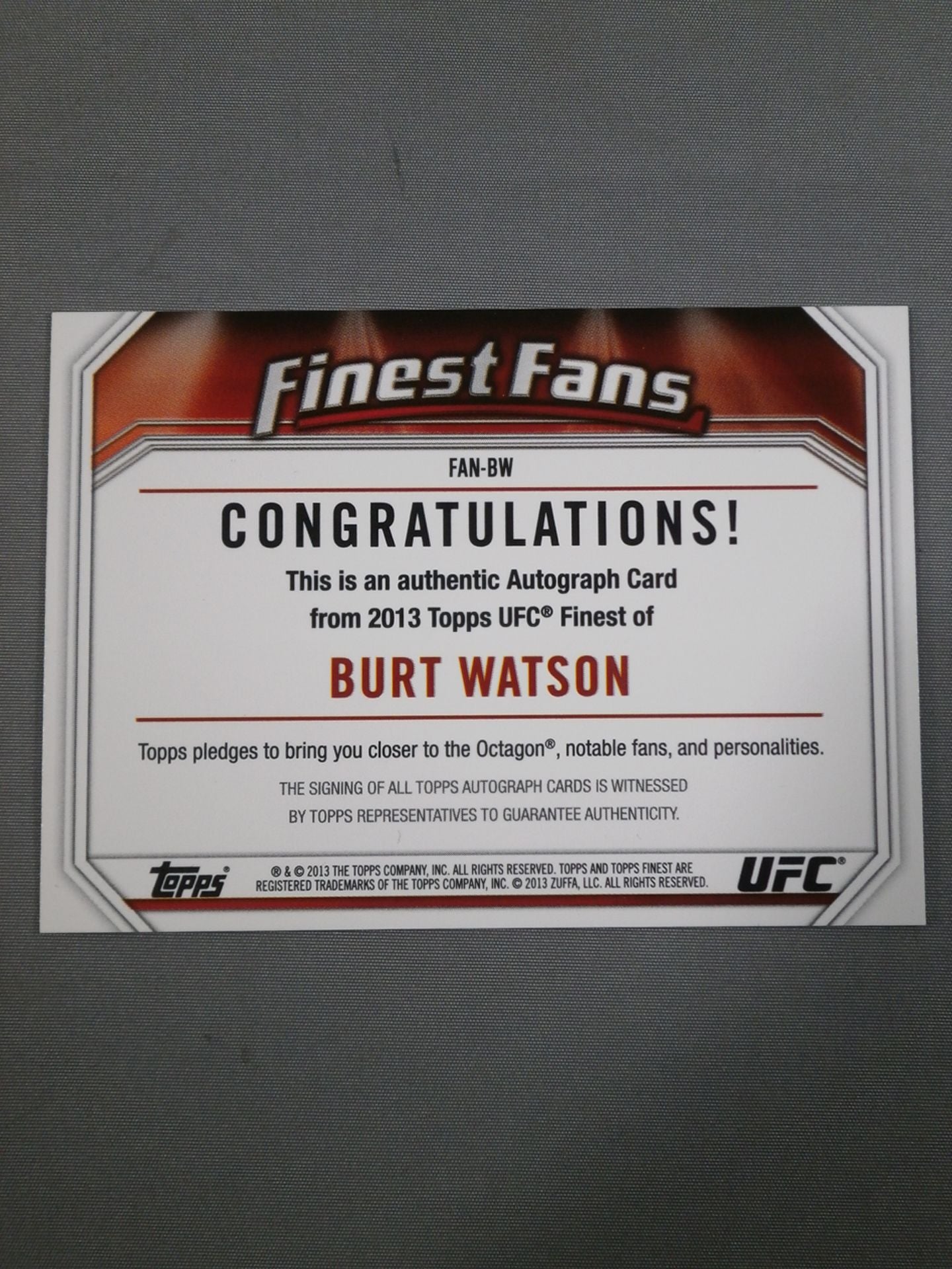 2013 UFC topps バート・ワトソン 公式サインカード