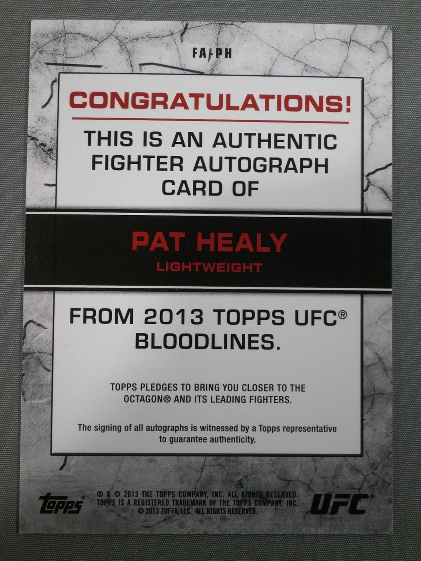 2013 UFC topps パット・ヒーリー 公式サインカード