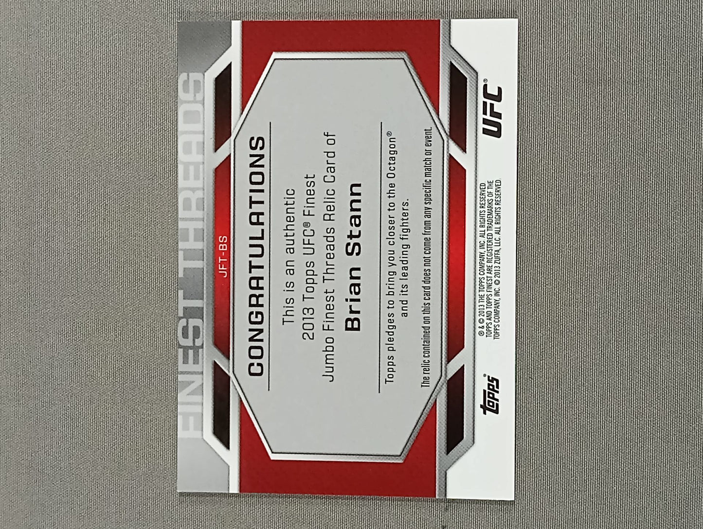 2013 UFC topps ブライアン・スタン 公式レリックカード(コスチューム)