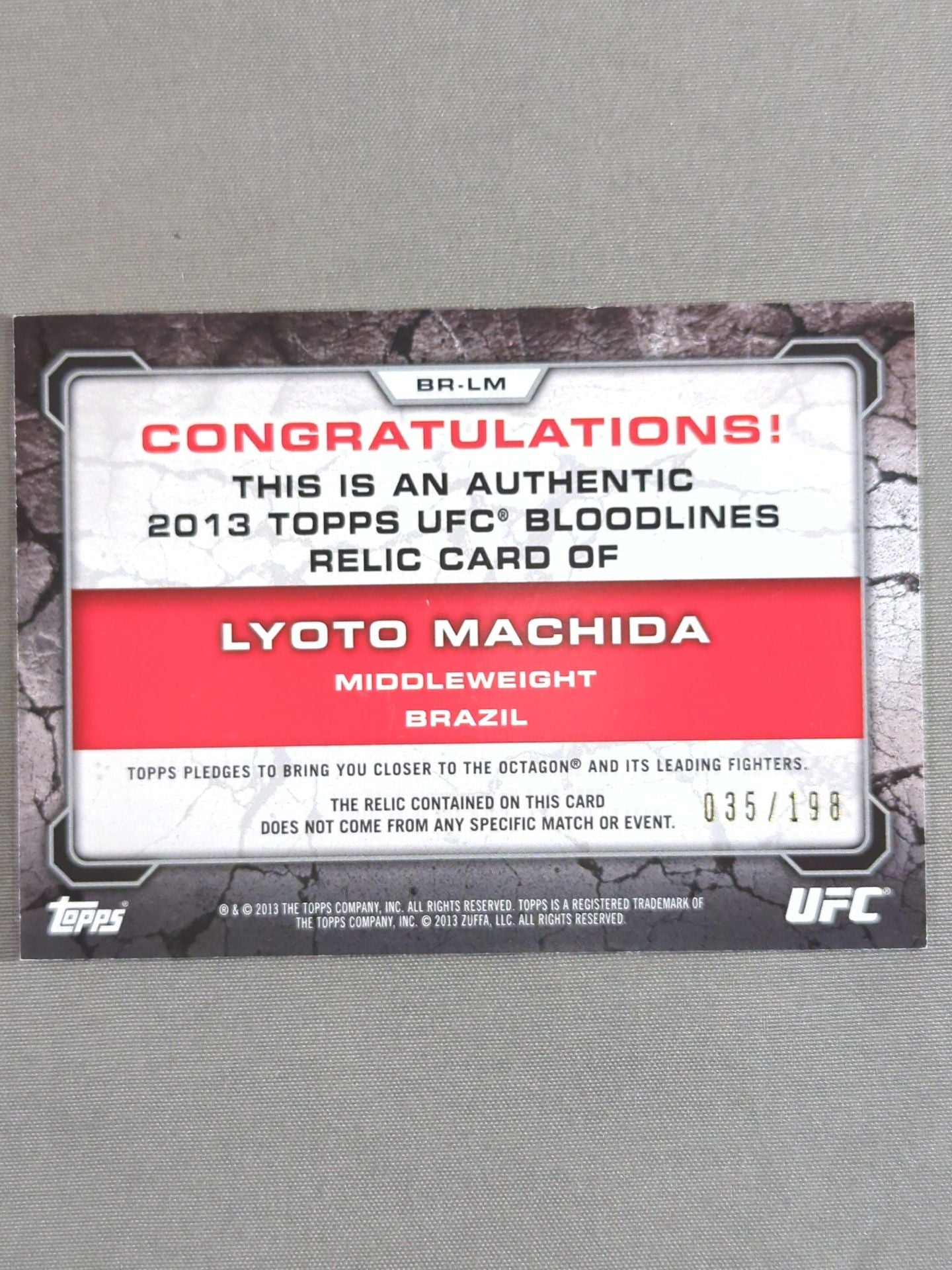 2013 UFC topps マチダ(リョート・マチダ) 公式レリックカード(コスチューム)
