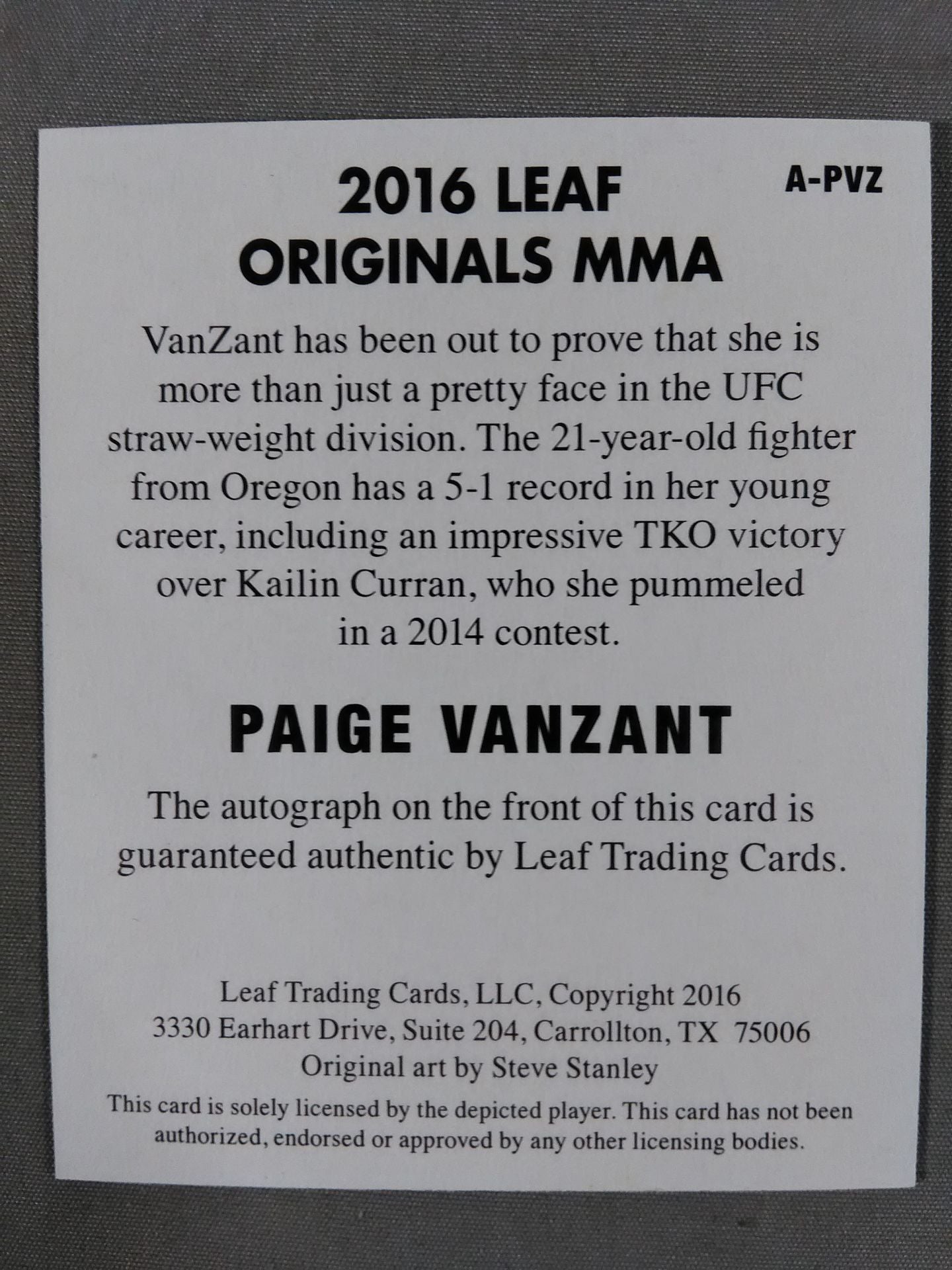 ★2016 LEAF ORIGINALS MMA Paige★ Van Zandt autographed card