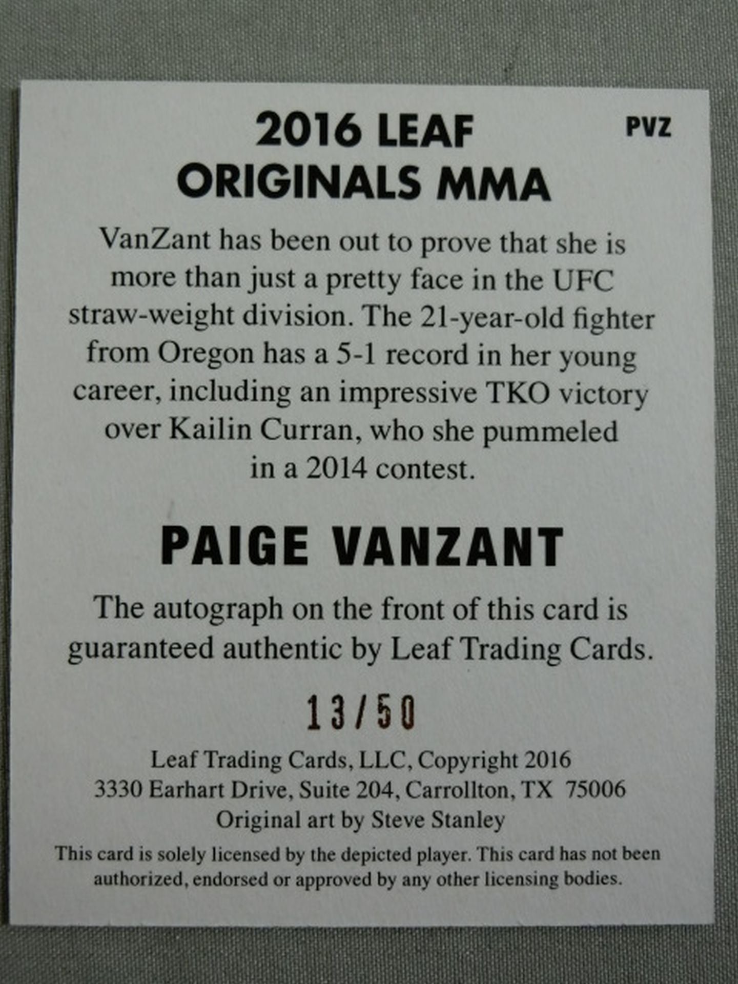★2016 LEAF ORIGINALS MMA Paige★ Van Zandt autographed card