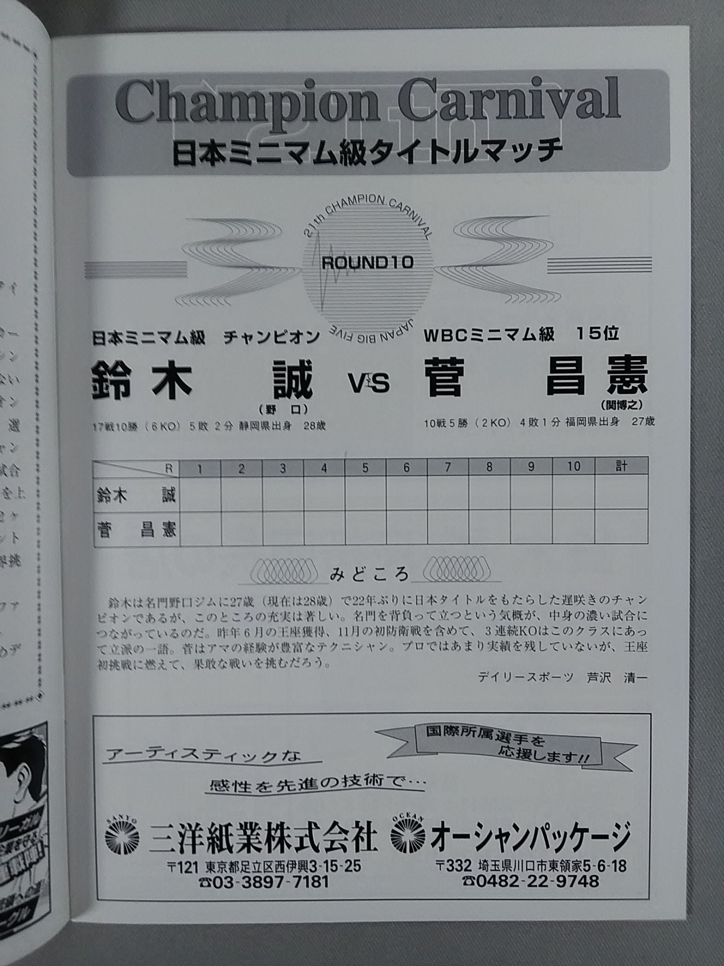 【半券付】第21回チャンピオンカーニバル 日本五大タイトルマッチ