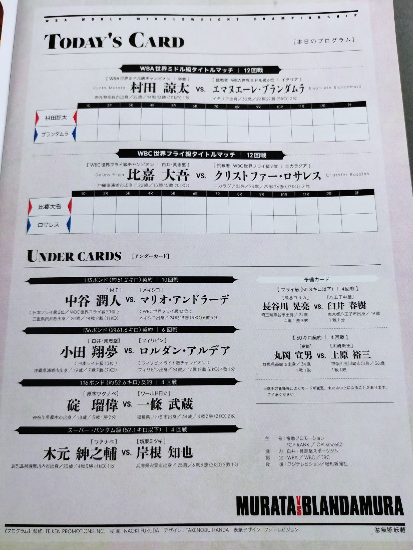 【WBA世界ミドル級タイトルマッチ】村田諒太vsブランダムラ