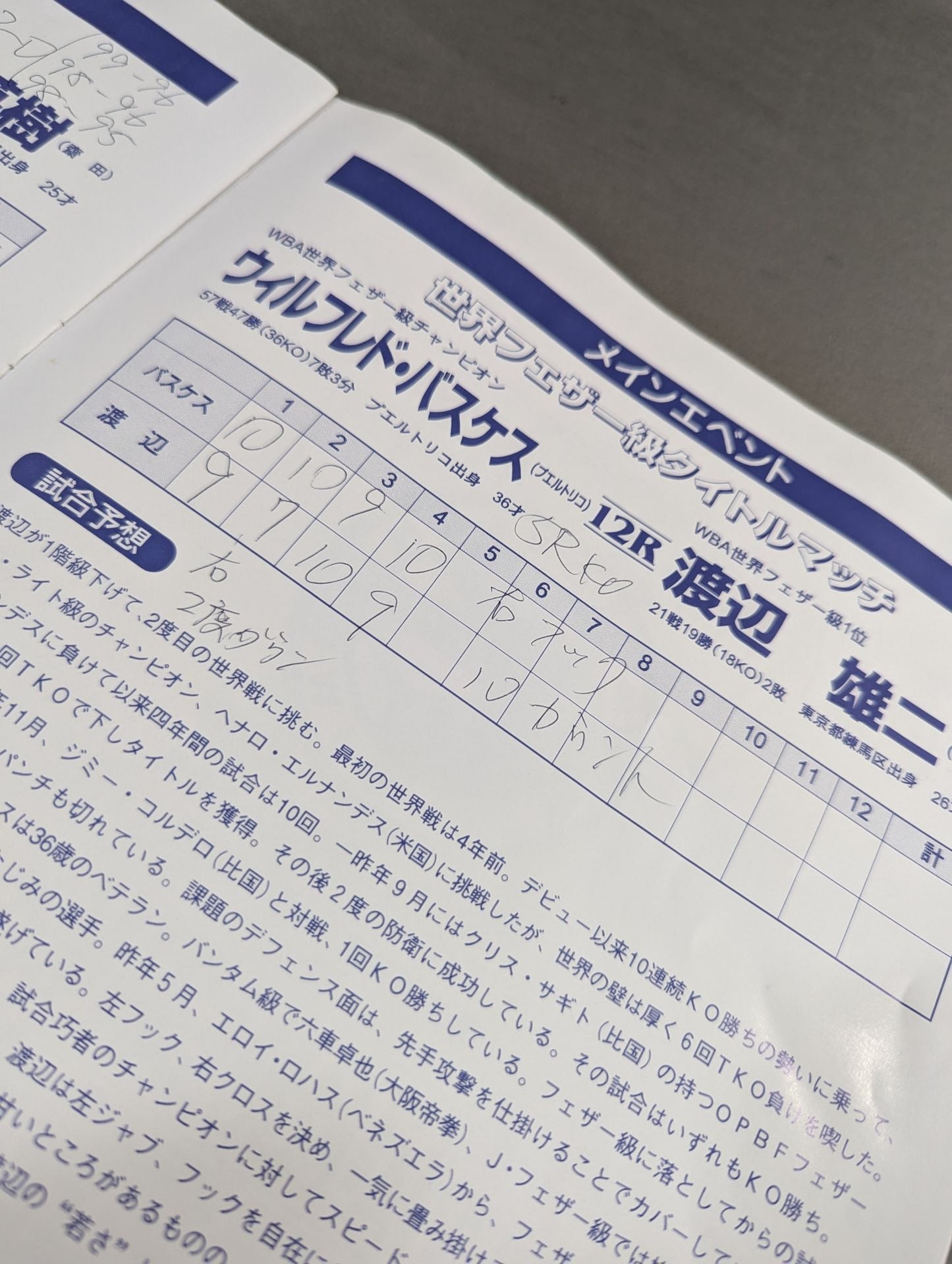 【WBA世界フェザー級タイトルマッチ】バスケスvs渡辺雄二