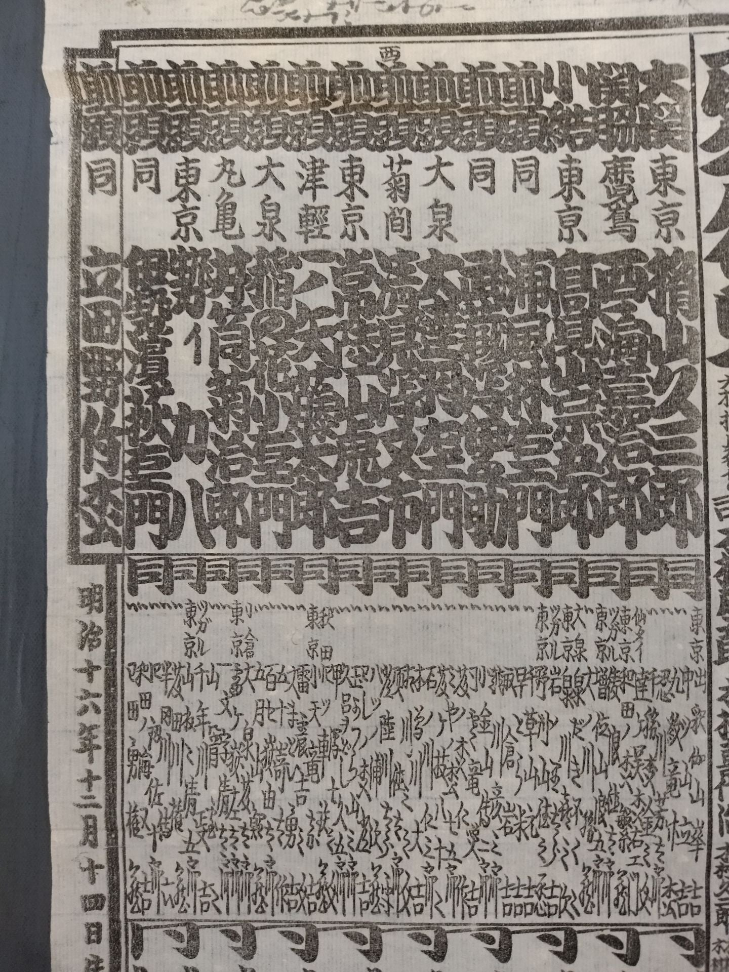 Meiji 17 January Location Numbering Table