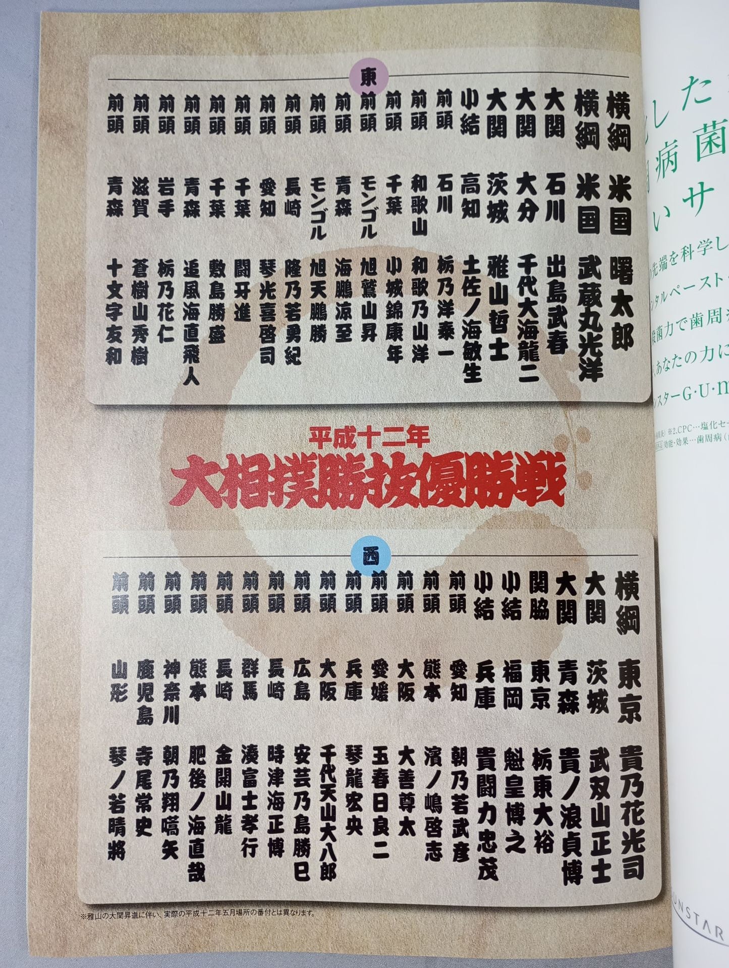 平成十二年 大相撲勝抜優勝戦