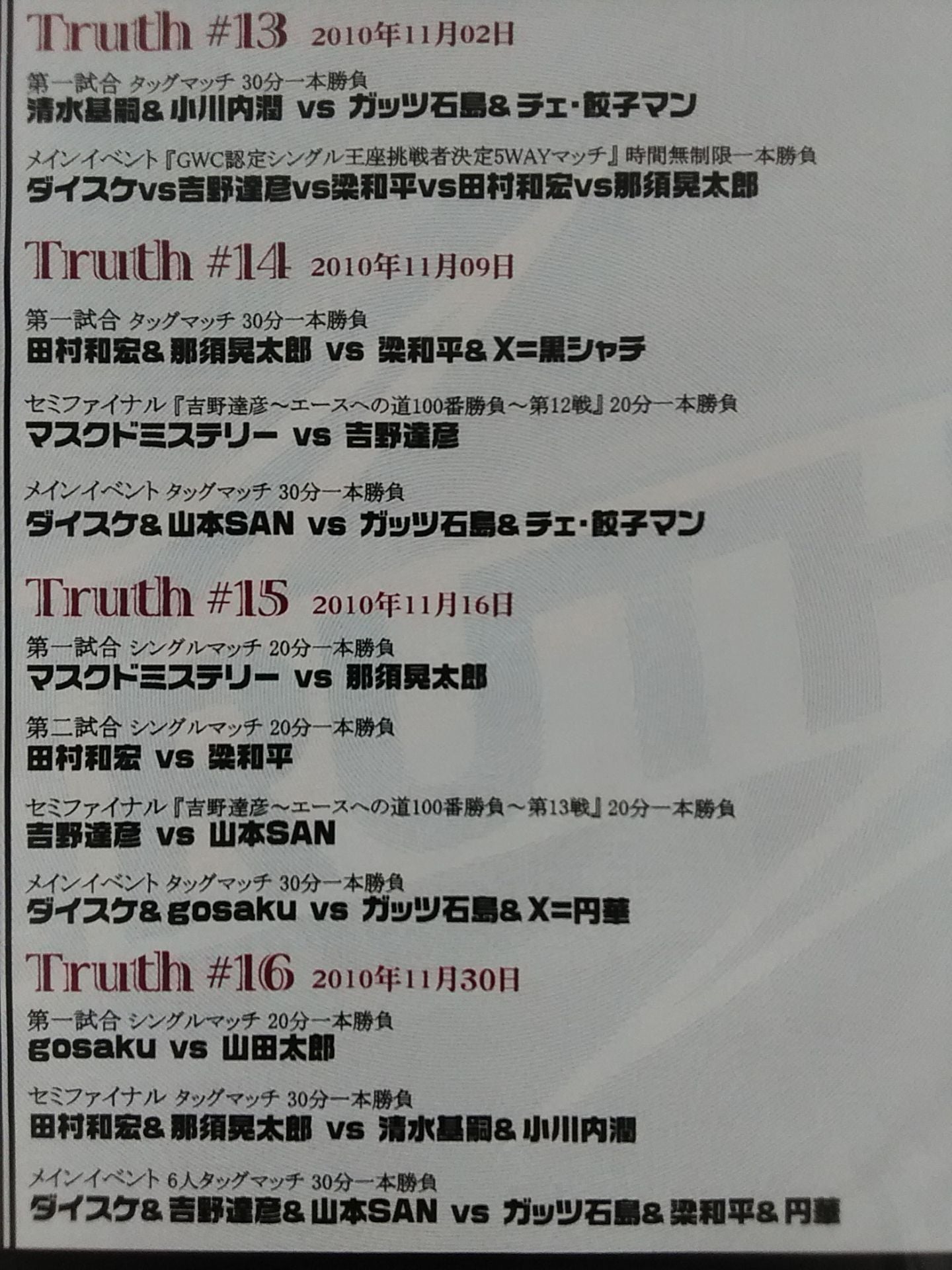 TRUTH #13~#16 2010年11月 蕨・レッスル武闘館