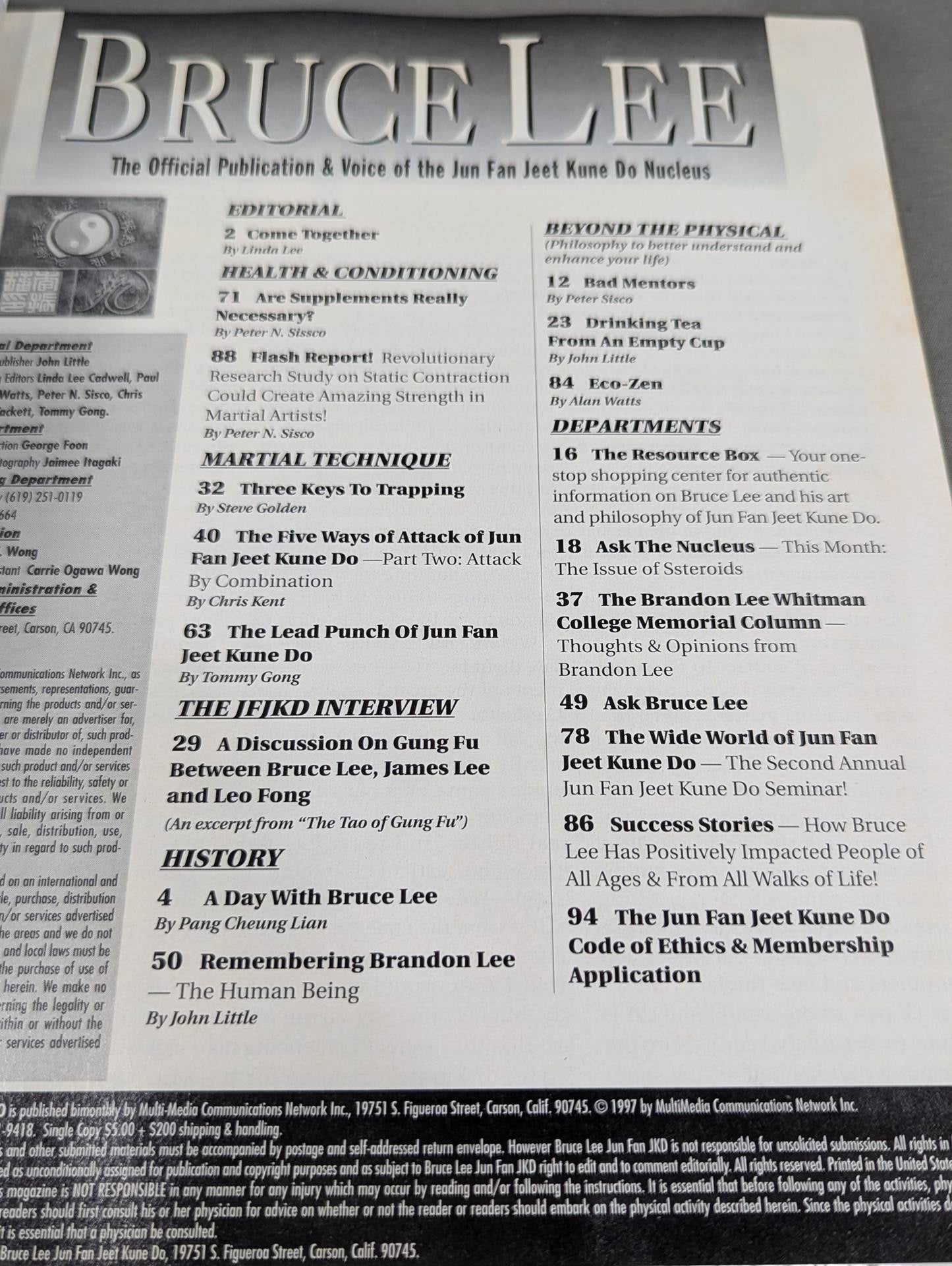 BRUCE LEE The Official Publication & Voice of the JunFan Jeet Kune Do Nucleus / November 1997
