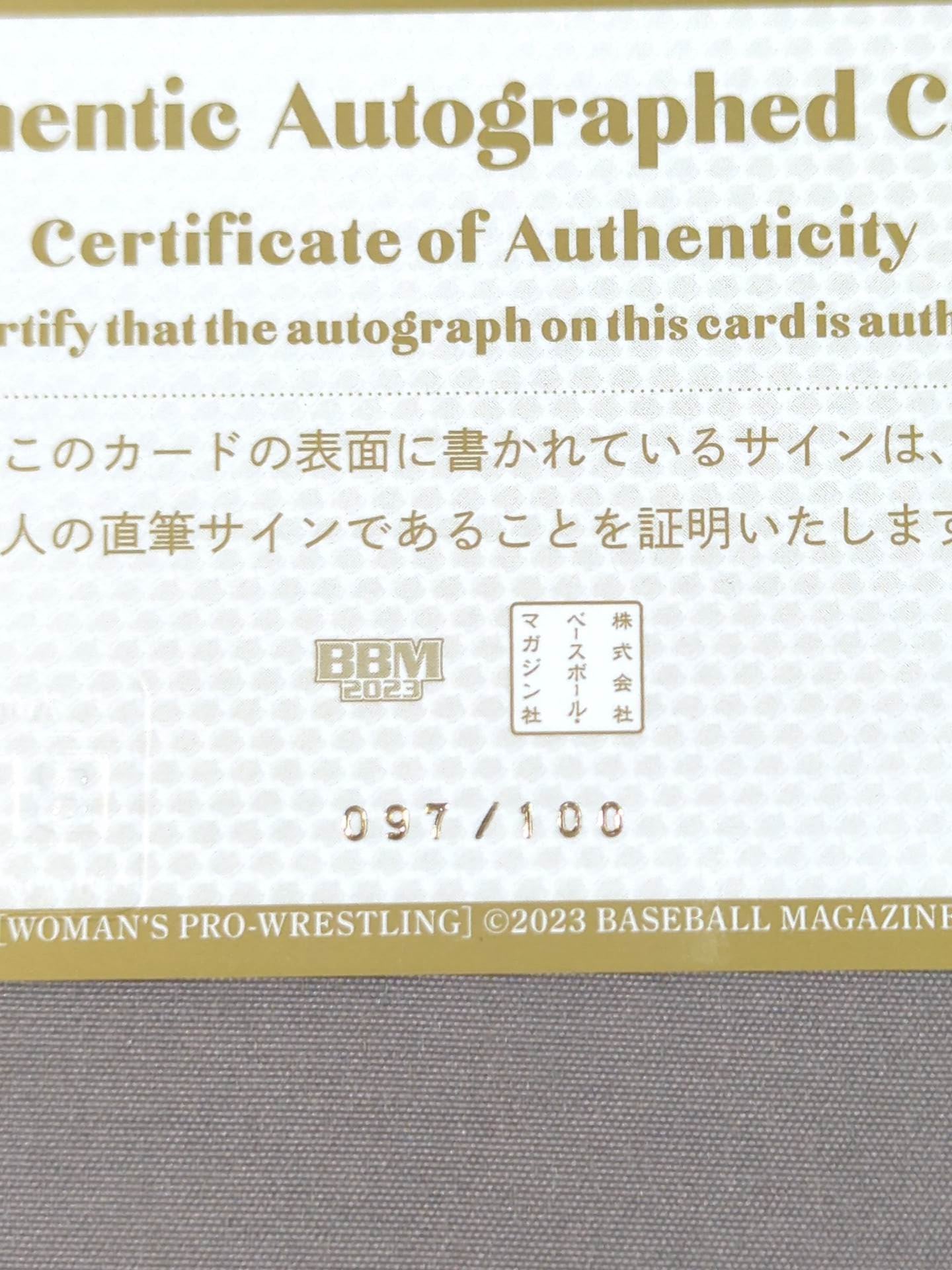 2023 BBM 角田奈穂 公式サインカード