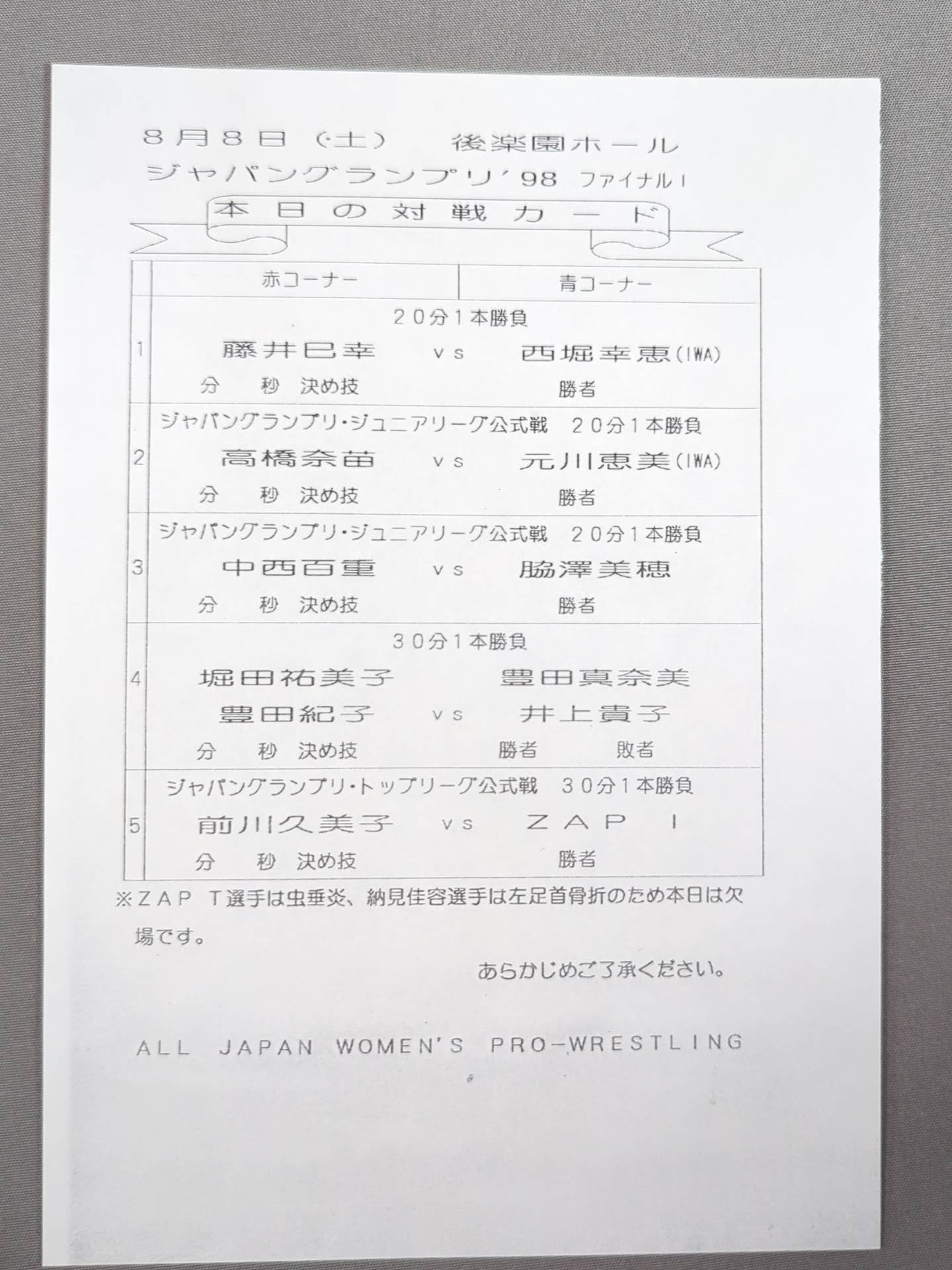 リングスターPROGRAM / ジャパングランプリ’98