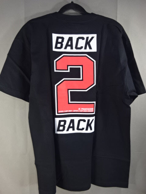 エル・ファンタズモ「HDBNG CLUB BACK-TO-BACK」Tシャツ(ブラック×レッド)