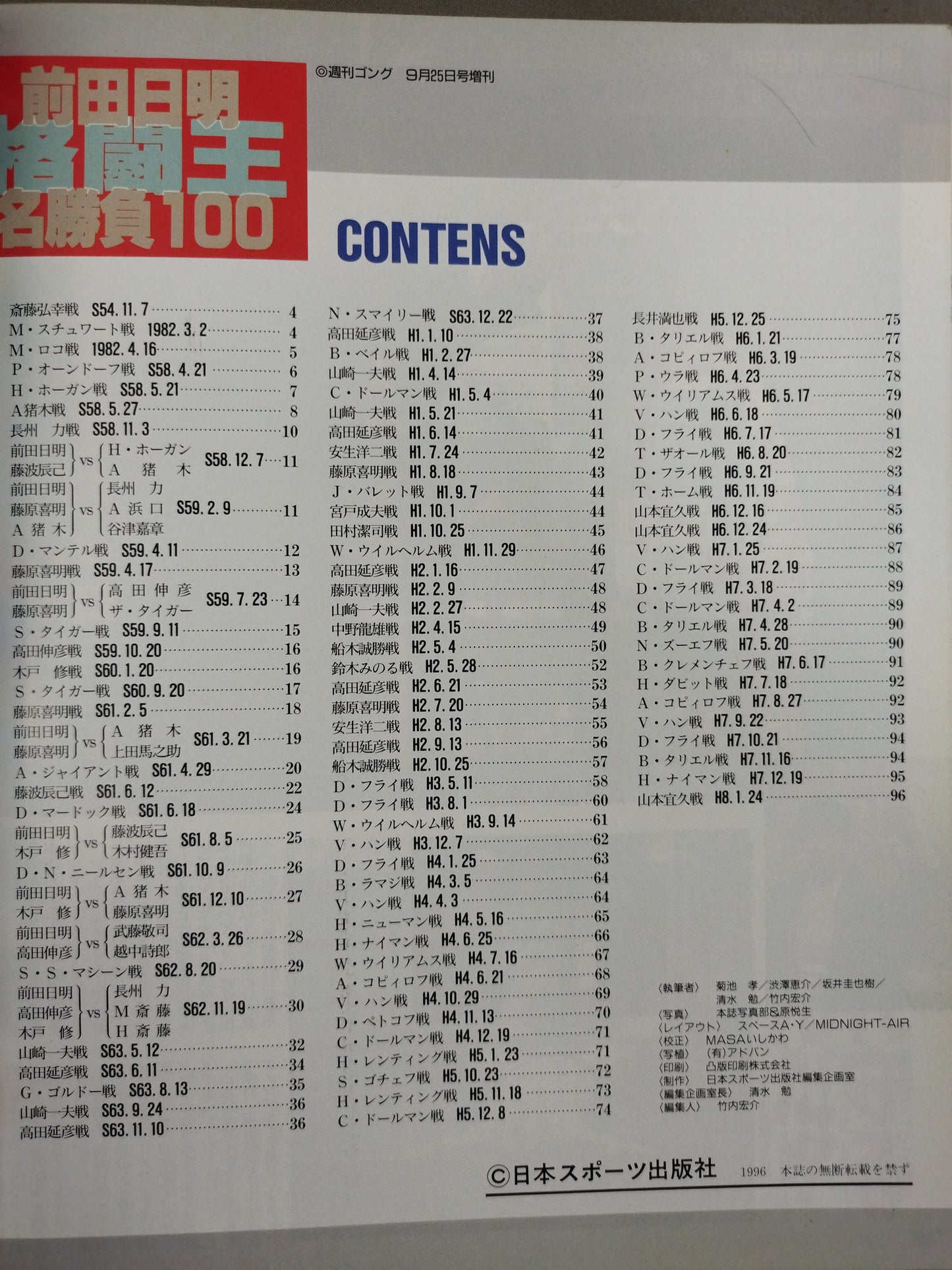 ゴング増刊号 前田日明 名勝負100