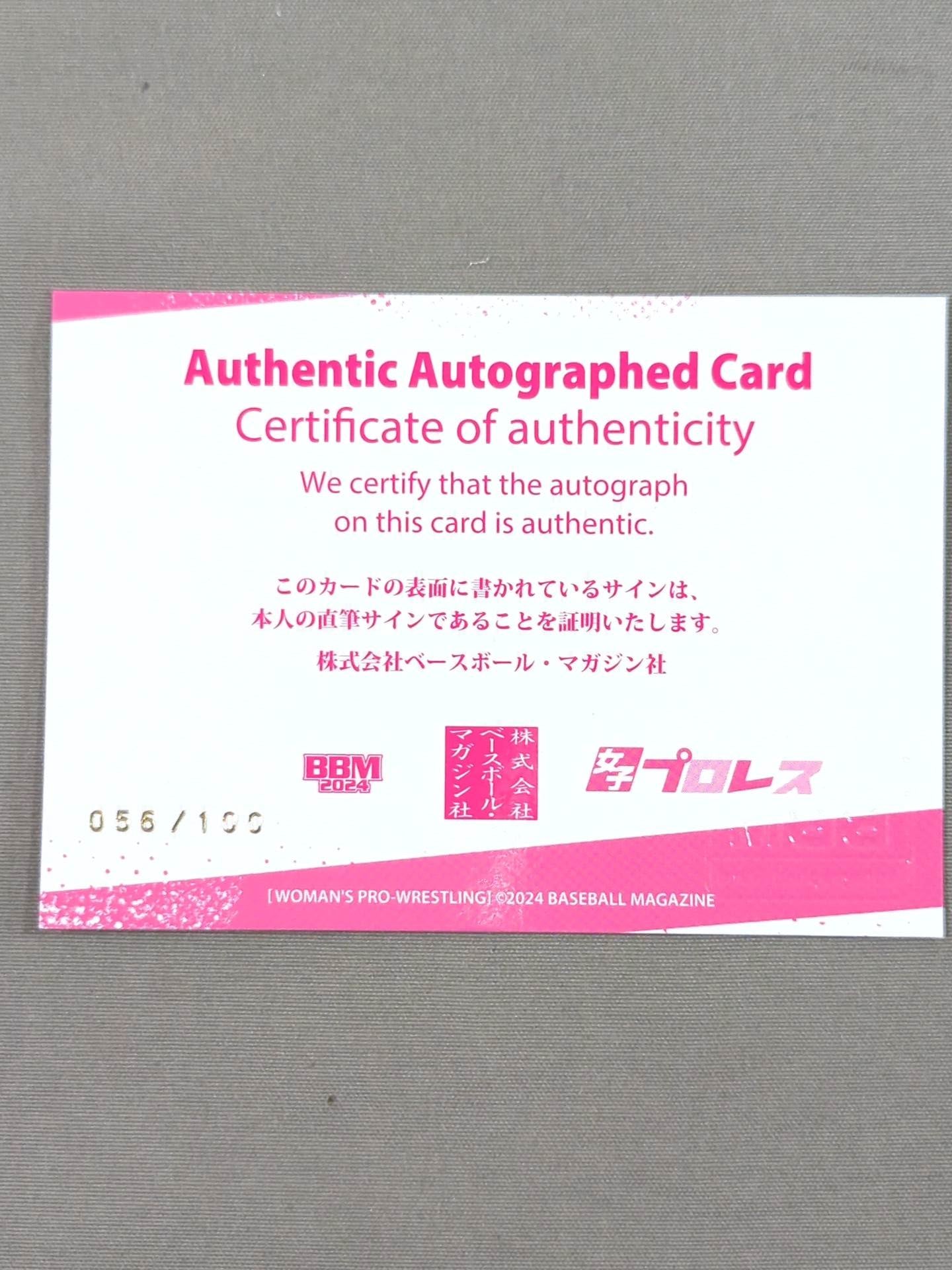 2024 BBM Hikaru Shida Official autographed card