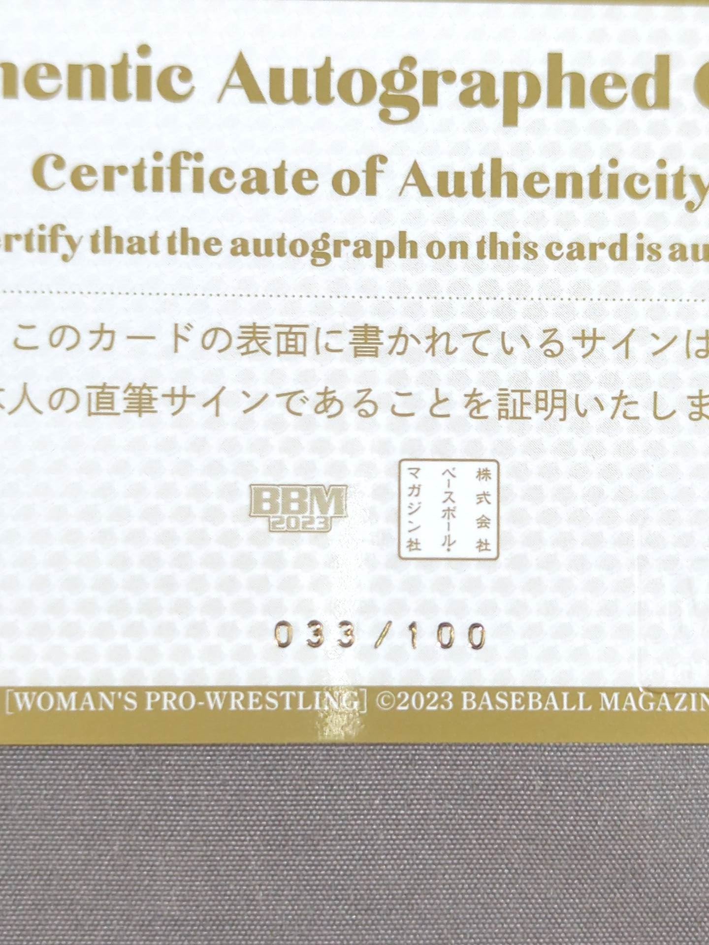 2023 BBM 佐藤綾子 公式サインカード