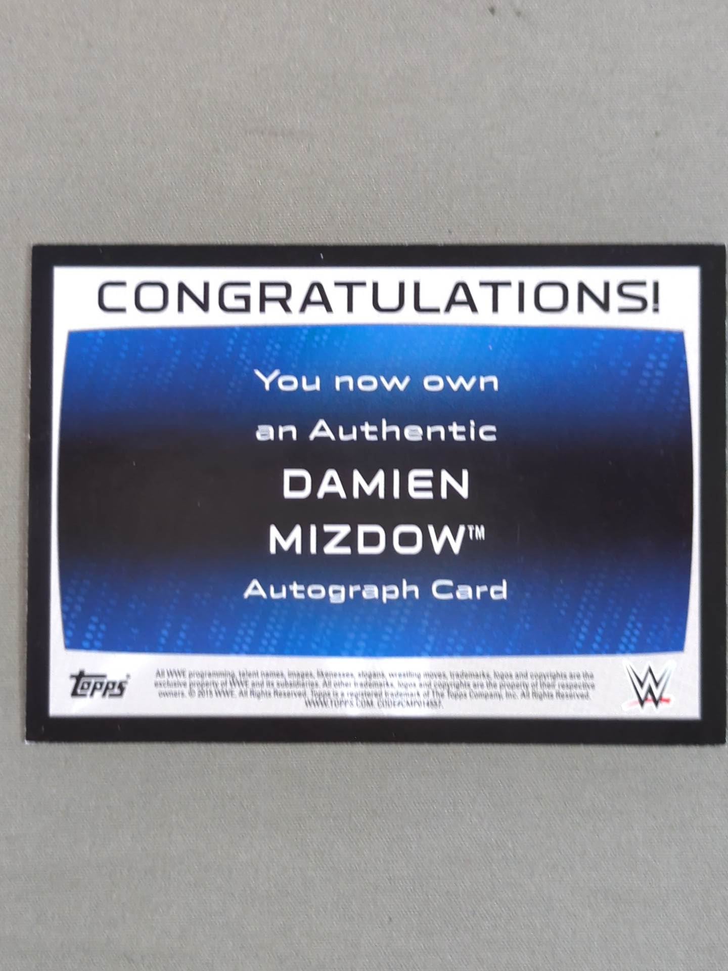 2015 Topps Damien Mizudou Official Autographed Card