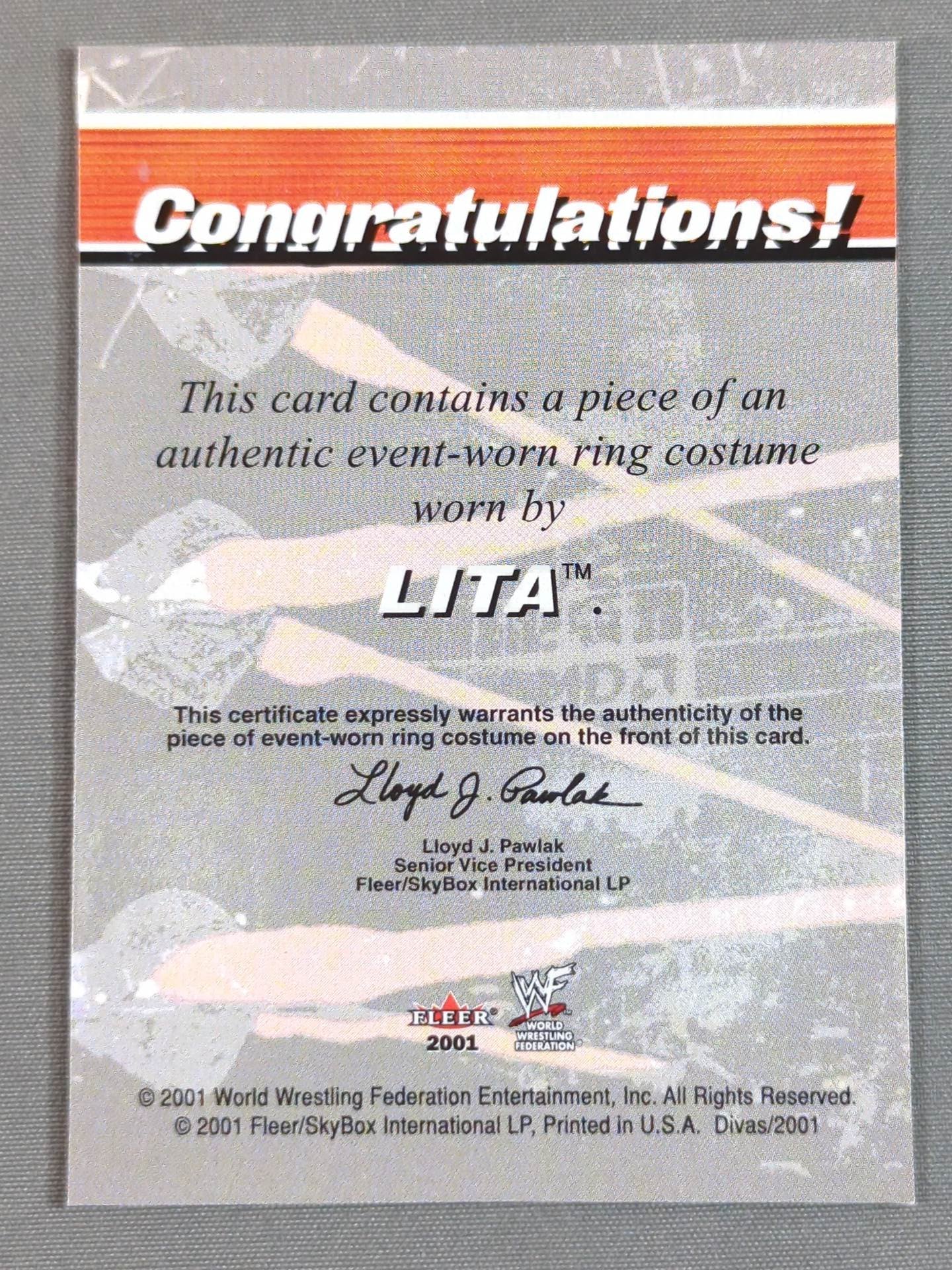 2001 FLEER Rita Official Relic Card (Costume)