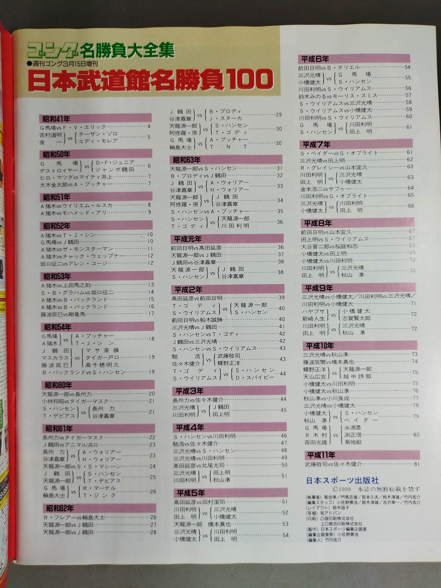 Gong Special Issue Japan Budokan Famous Match 100 33 Years After the Baba vs Eric Match