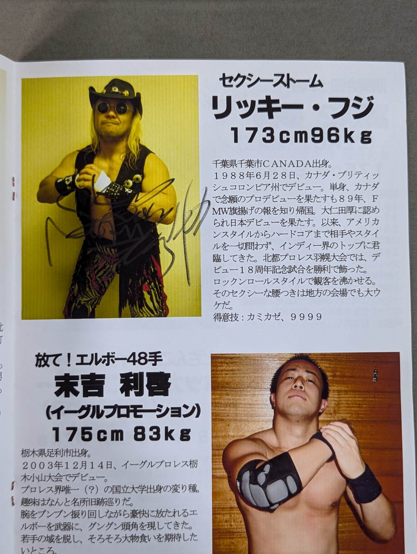 [7 fighters hand signed autograph Hokuto Pro Wrestling Official Guidebook Vol.2