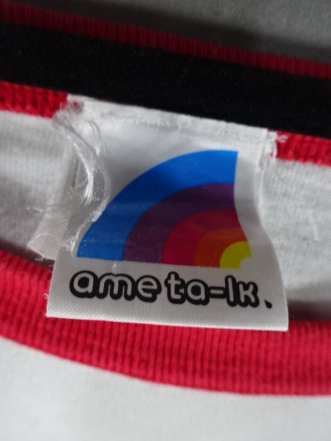 Ametalk!×Lion Mark Raglan T-Shirt (1) (White× Red)