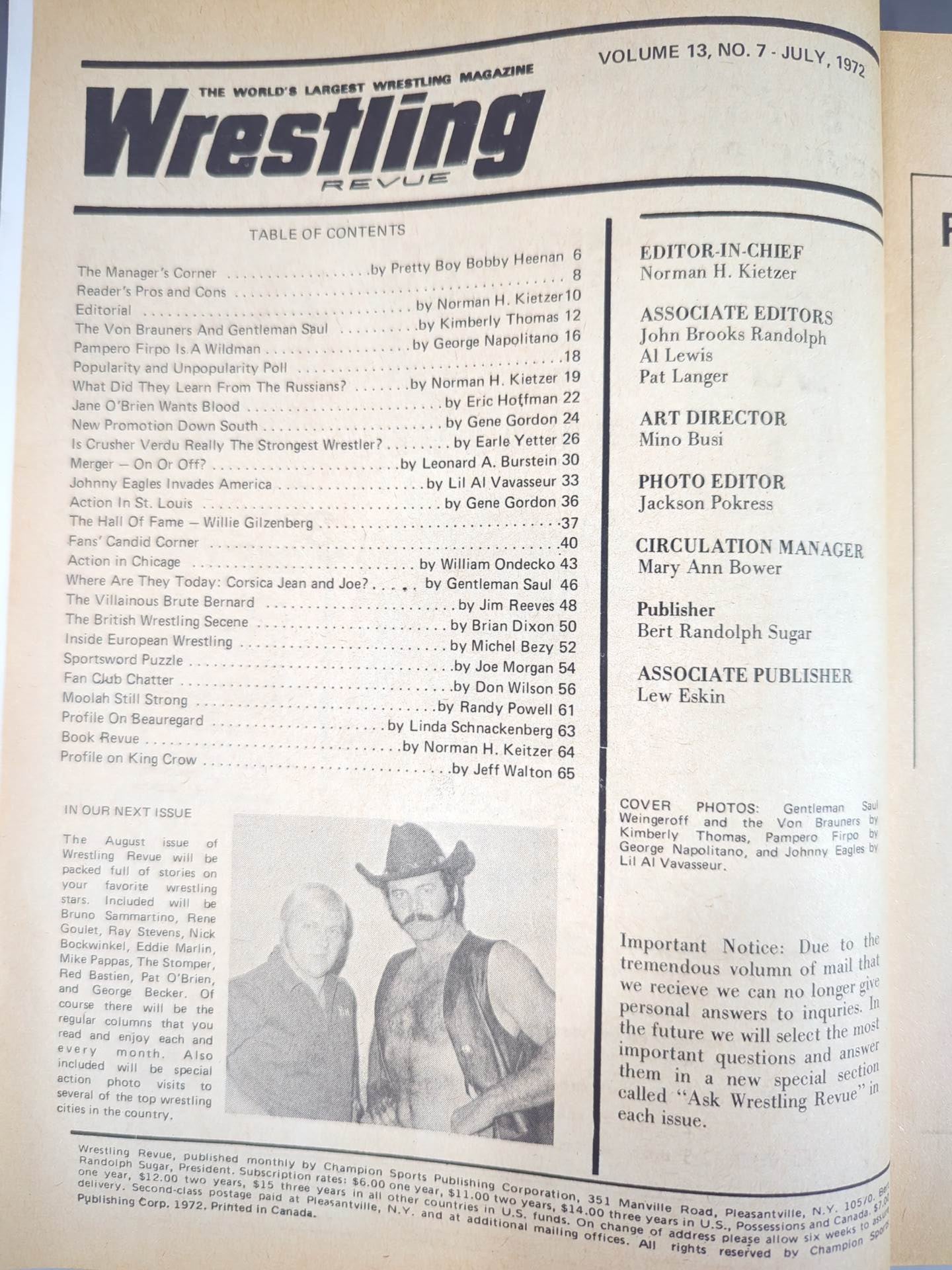 Wrestling REVUE July 1972 issue