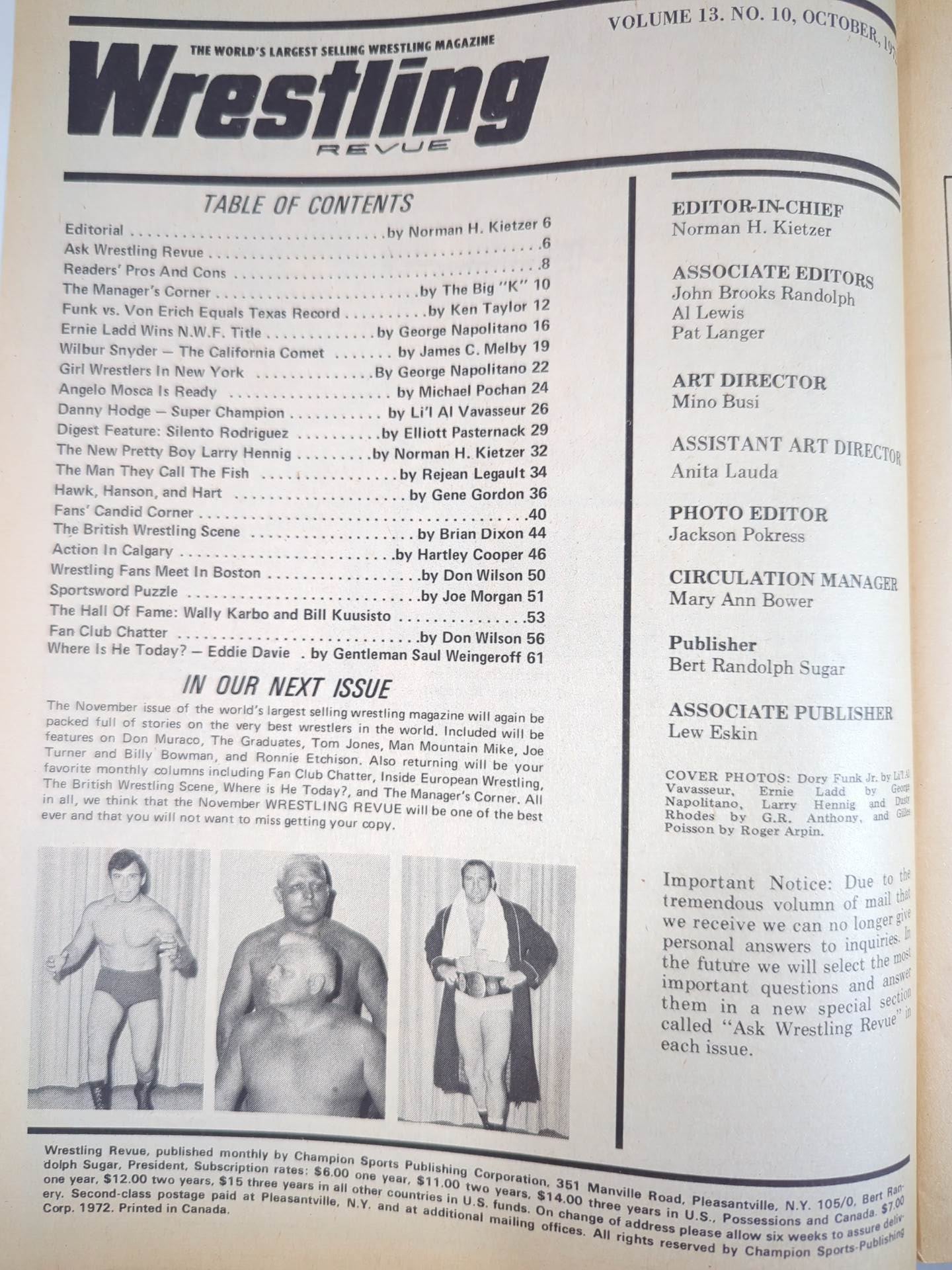 Wrestling REVUE October 1972 issue