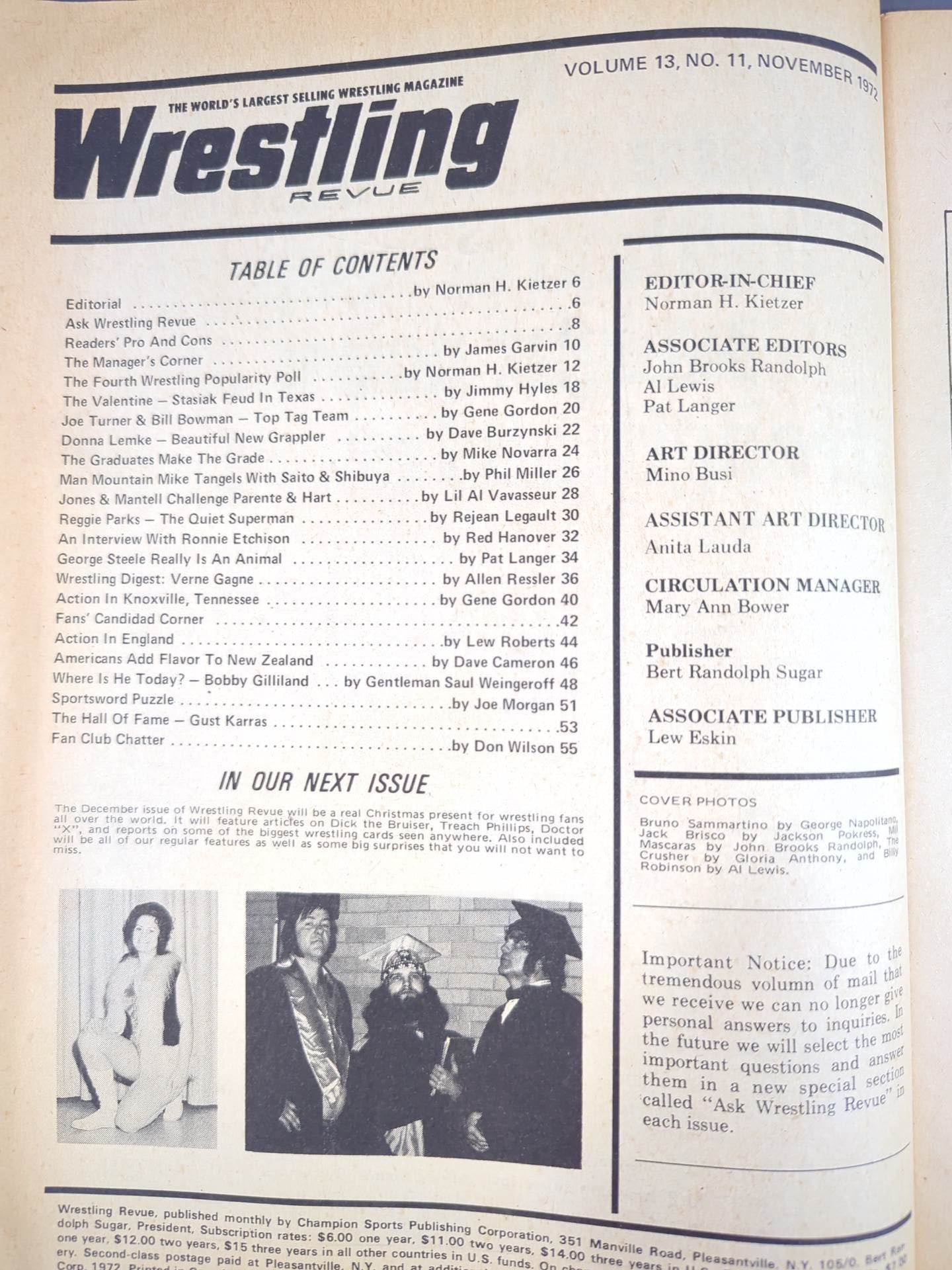 Wrestling REVUE November 1972 issue