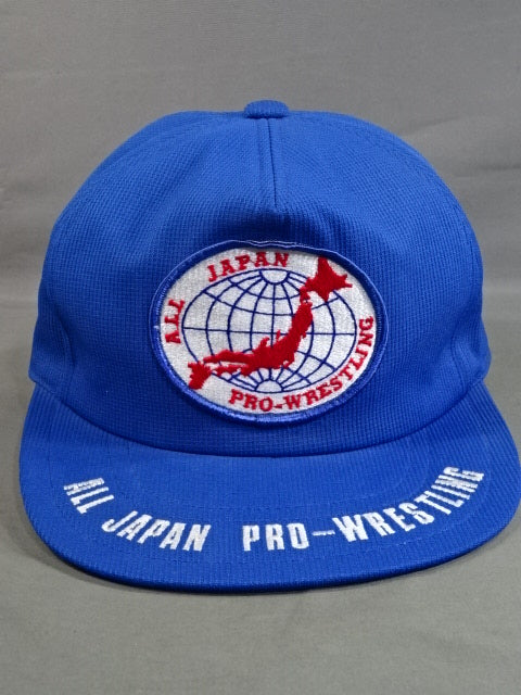 【Giant Baba hand signed autograph 】All day Pro Wrestling Logo Patch Cap (1) (Blue)