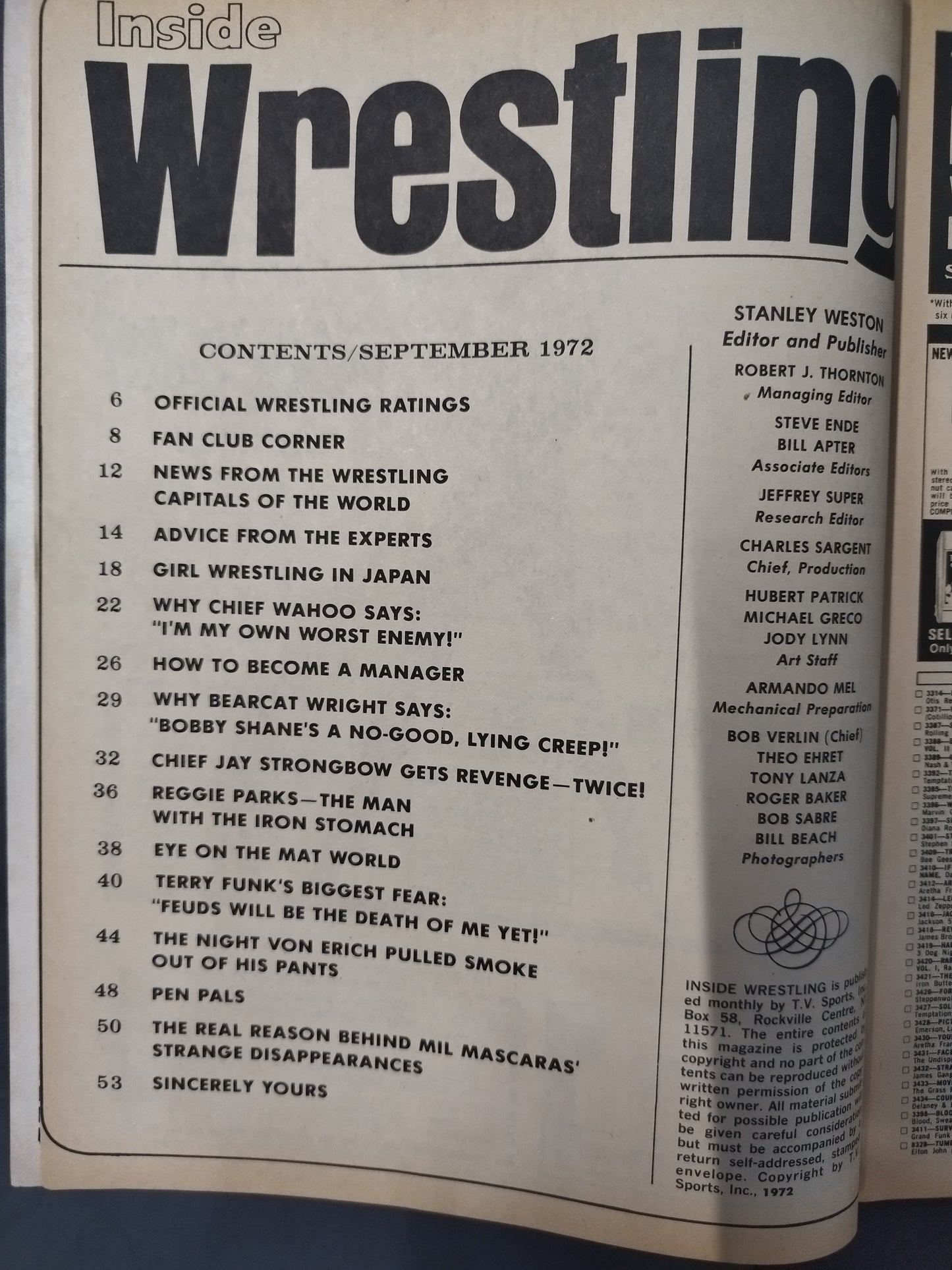 Inside Wrestling 1972年9月号