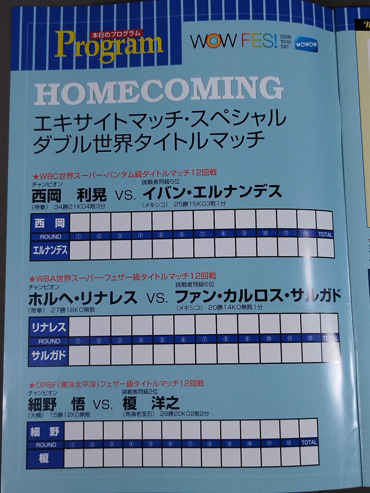 西岡利晃vsエルナンデス / リナレスvsサルガド ダブル世界タイトルマッチ