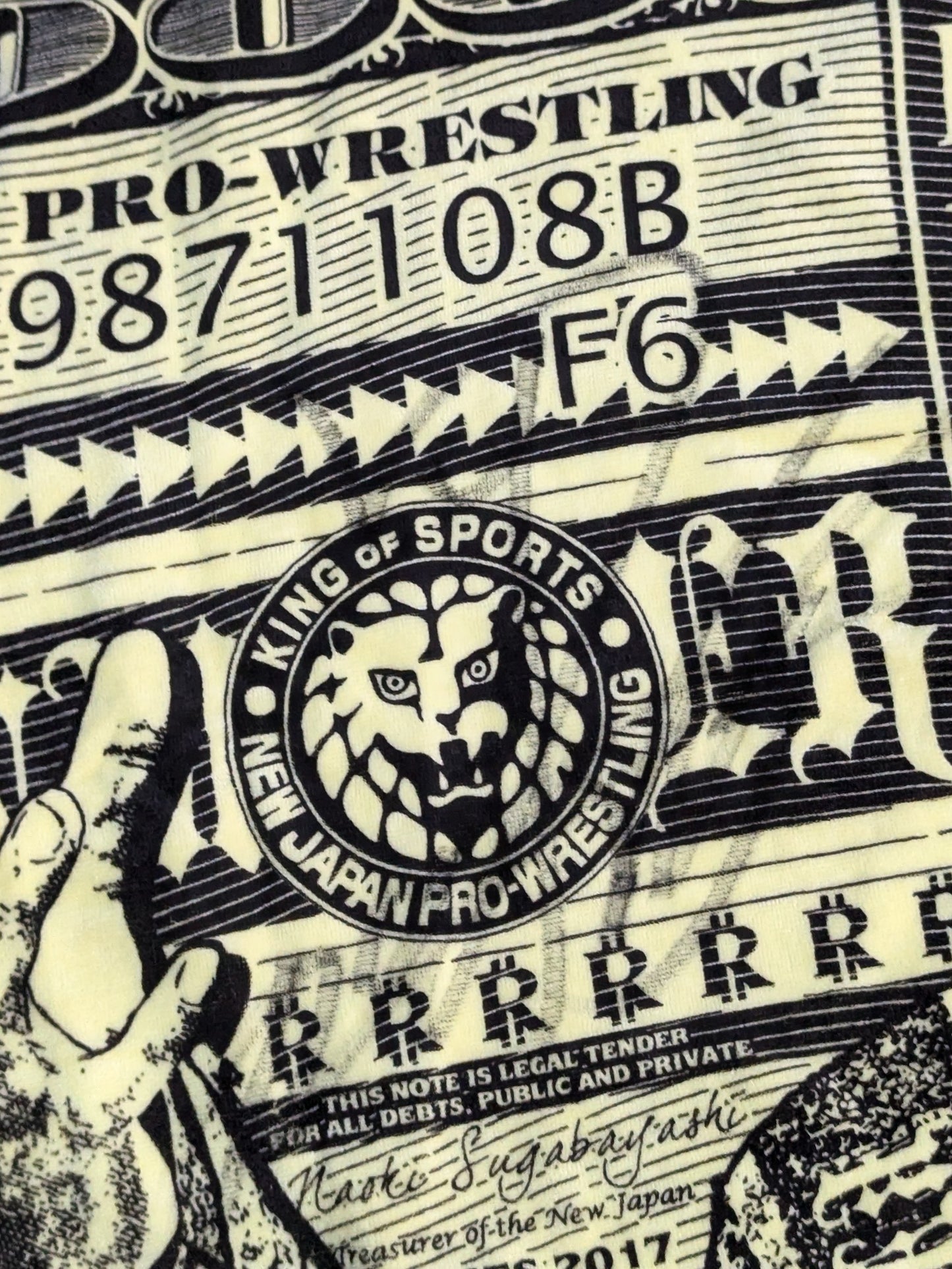 【hand signed autograph】 Kazuchika Okada "6th Rainmaker Dollar" Bath Towel