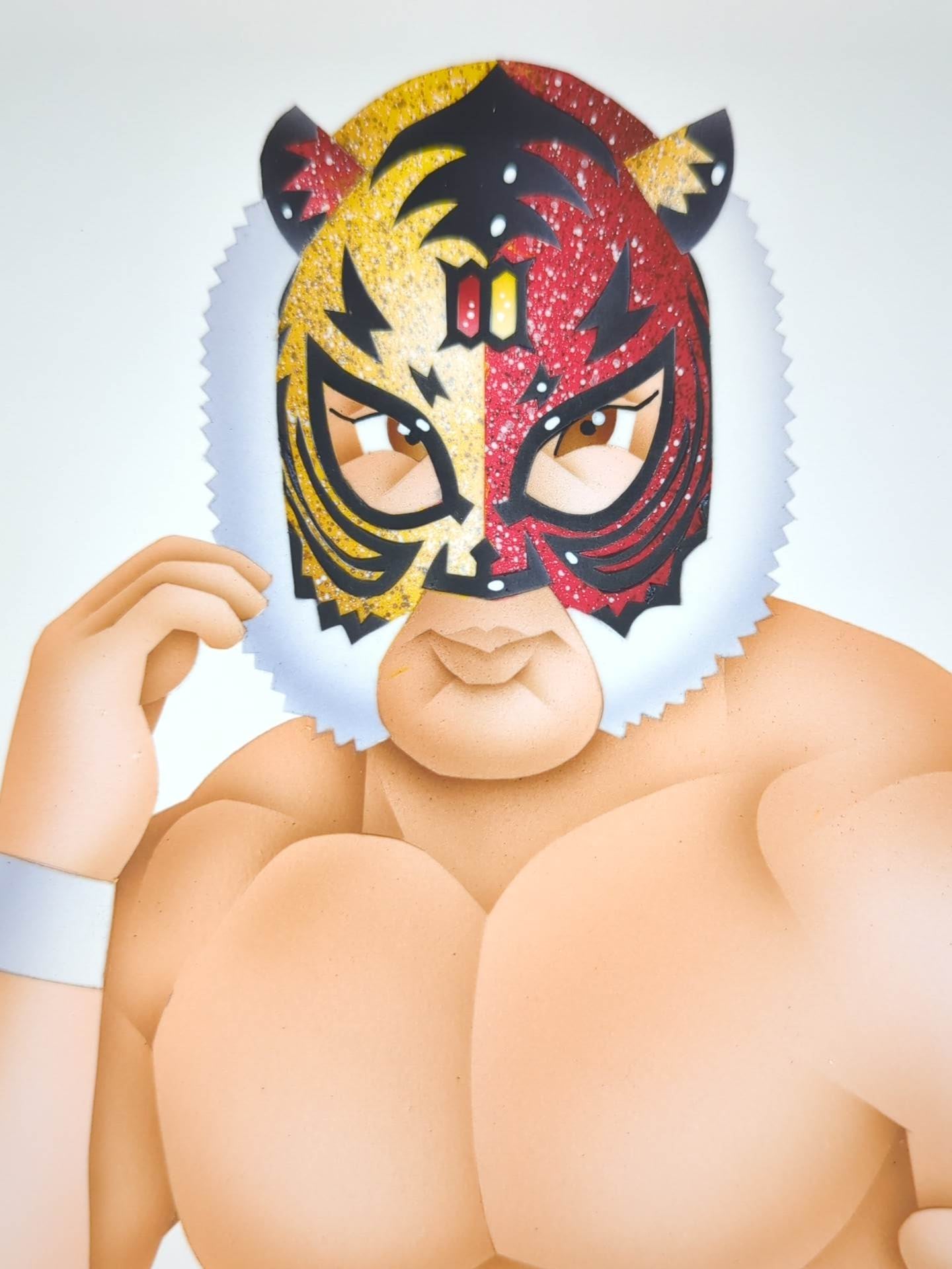 ★ Nagatoshi Sakai 's original drawing work ★ "Four-Dimensional Killing Method" first generation tiger mask (red & gold half)