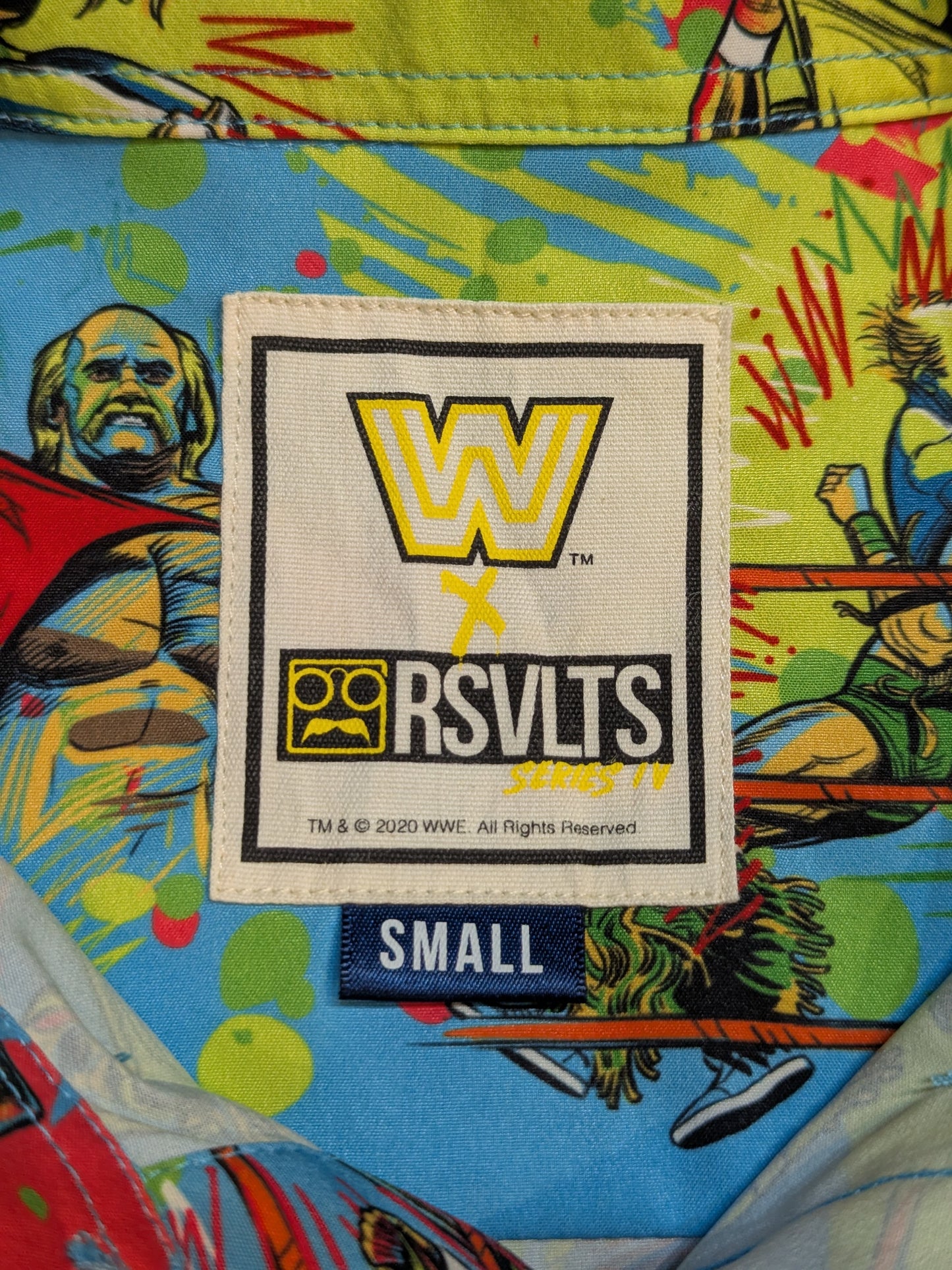 WWE × RSVLTS "WRESTLEMANIA VI" All-over Print Aloha Shirt (WWE (2020) / Light Blue)